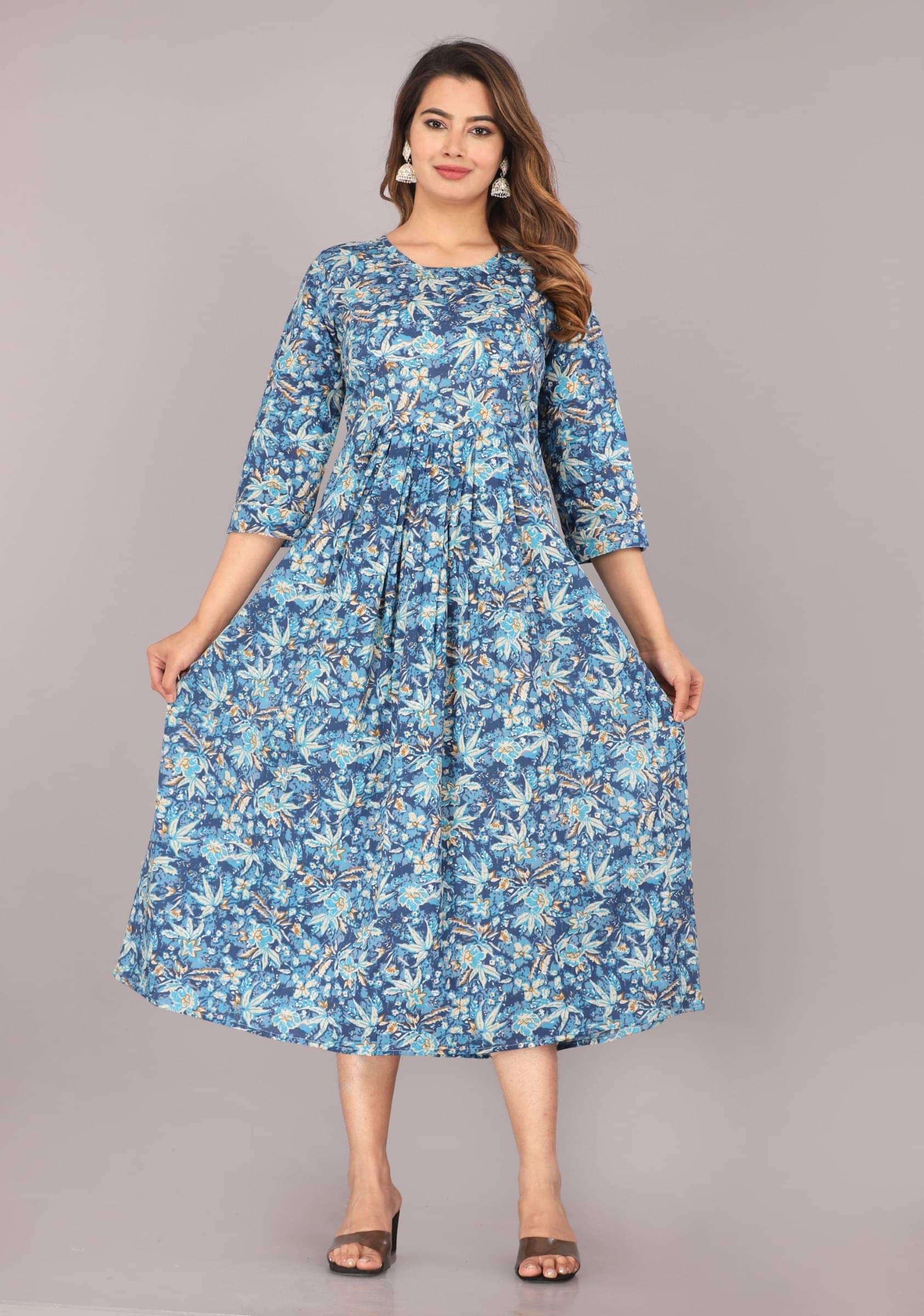     			jain creation Women's Cotton Printed Anarkali Kurti - ( Light Blue )