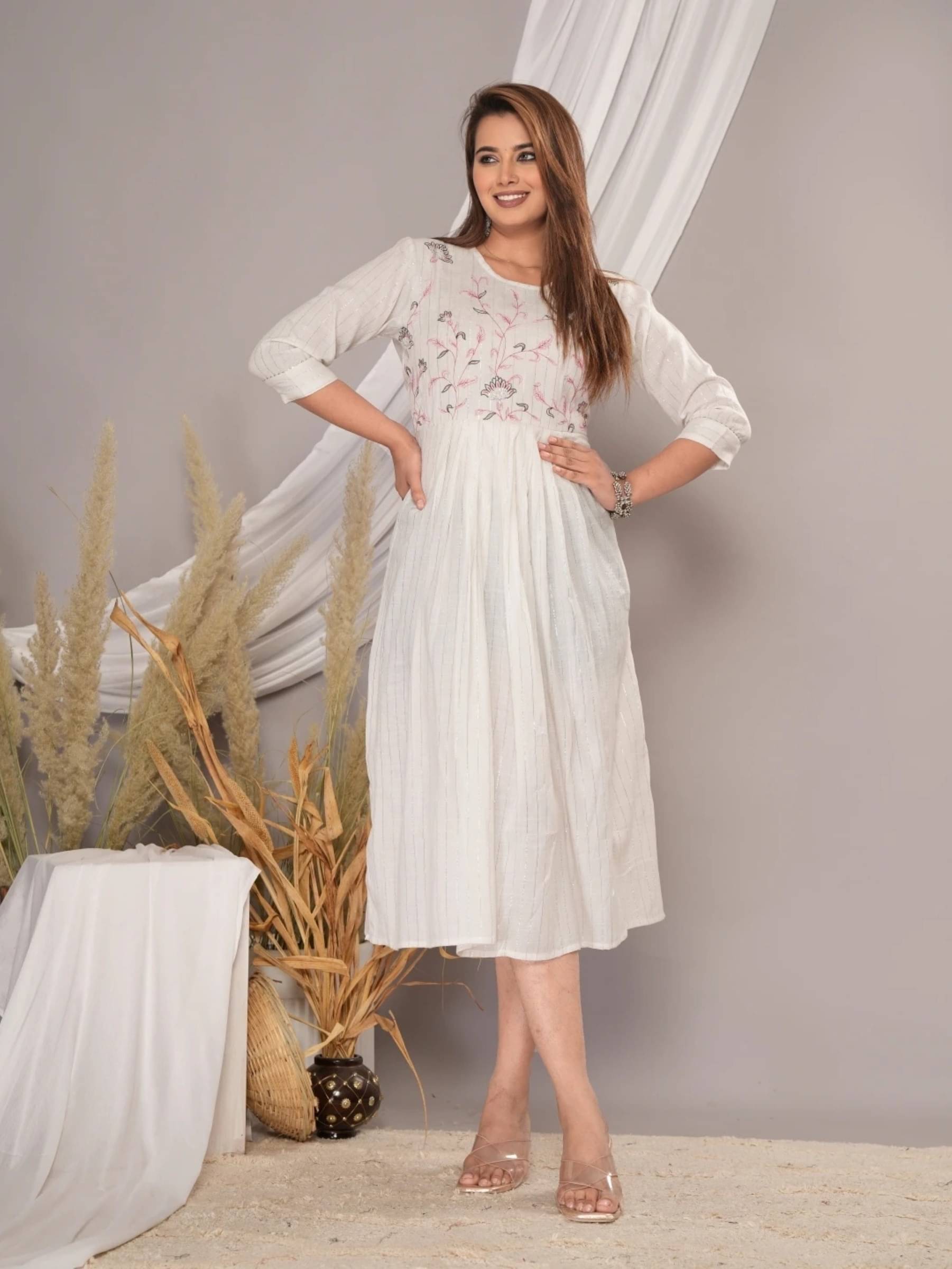 jain creation Women's Cotton Solid Anarkali Kurti - ( White ) jain creation Women's Cotton Solid Anarkali Kurti - ( White )