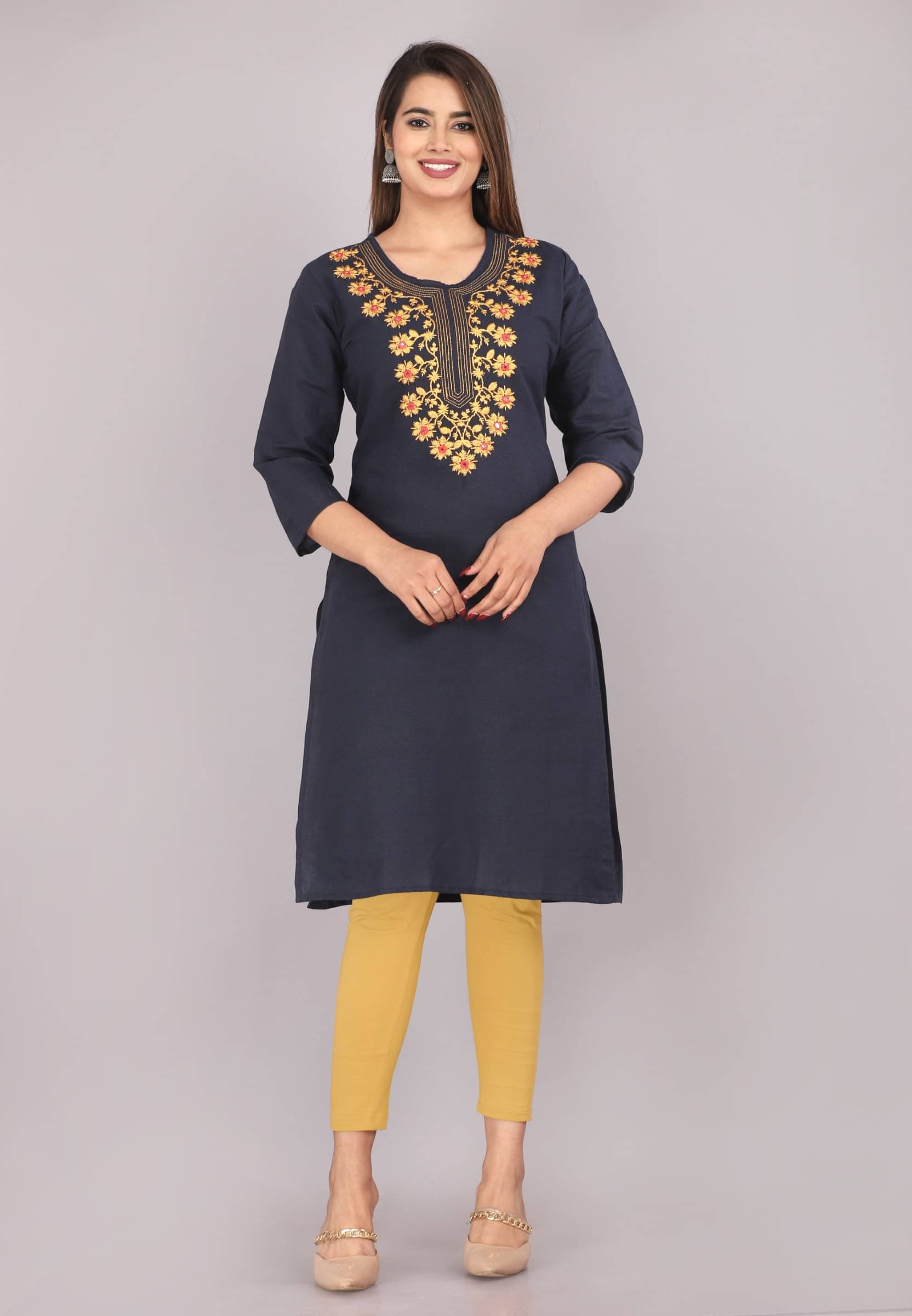 jain creation Women's Cotton Embroidered Straight Kurti - ( Blue ) jain creation Women's Cotton Embroidered Straight Kurti - ( Blue )