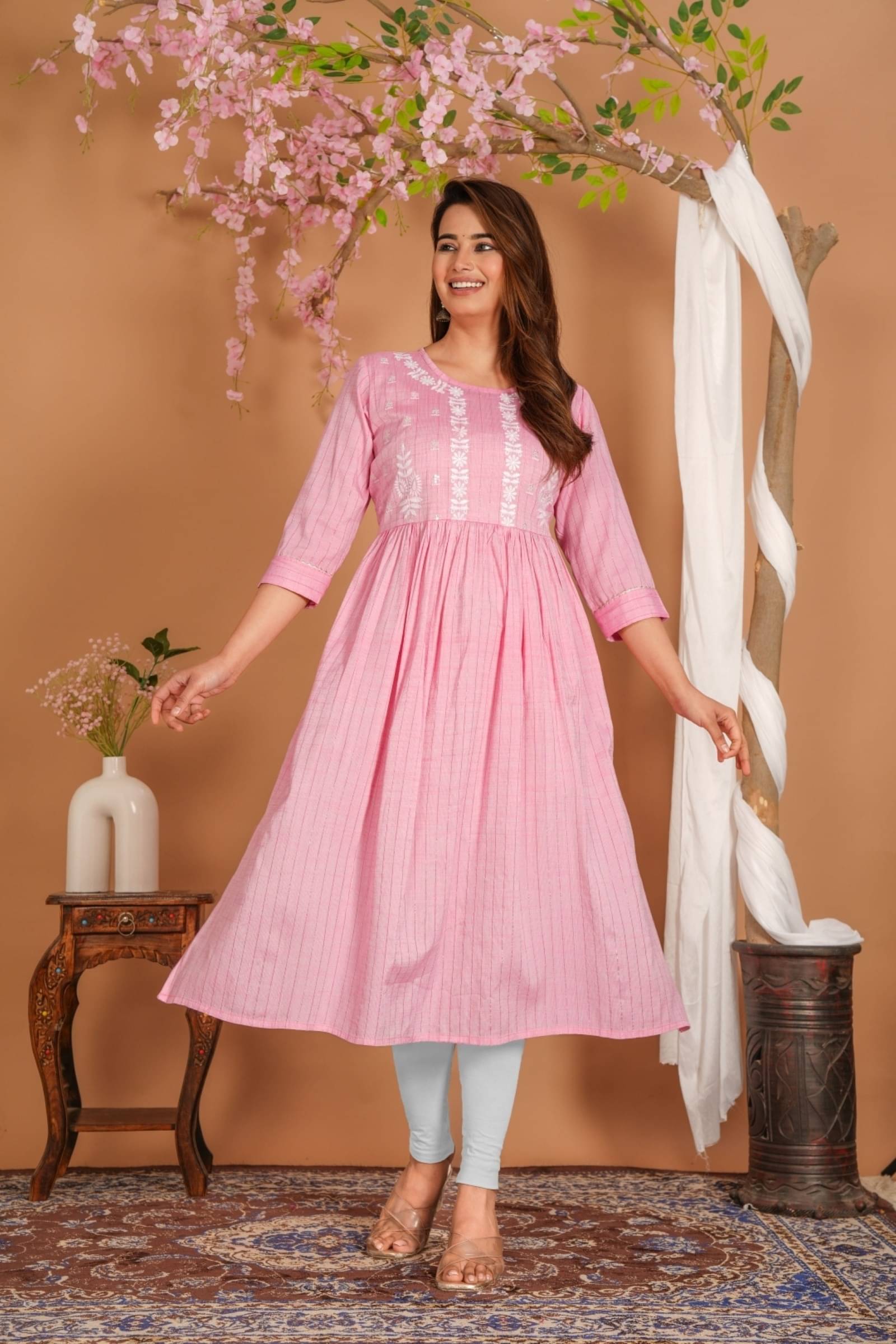 jain creation Women's Cotton Embroidered Nayra Kurti - ( Pink ) jain creation Women's Cotton Embroidered Nayra Kurti - ( Pink )