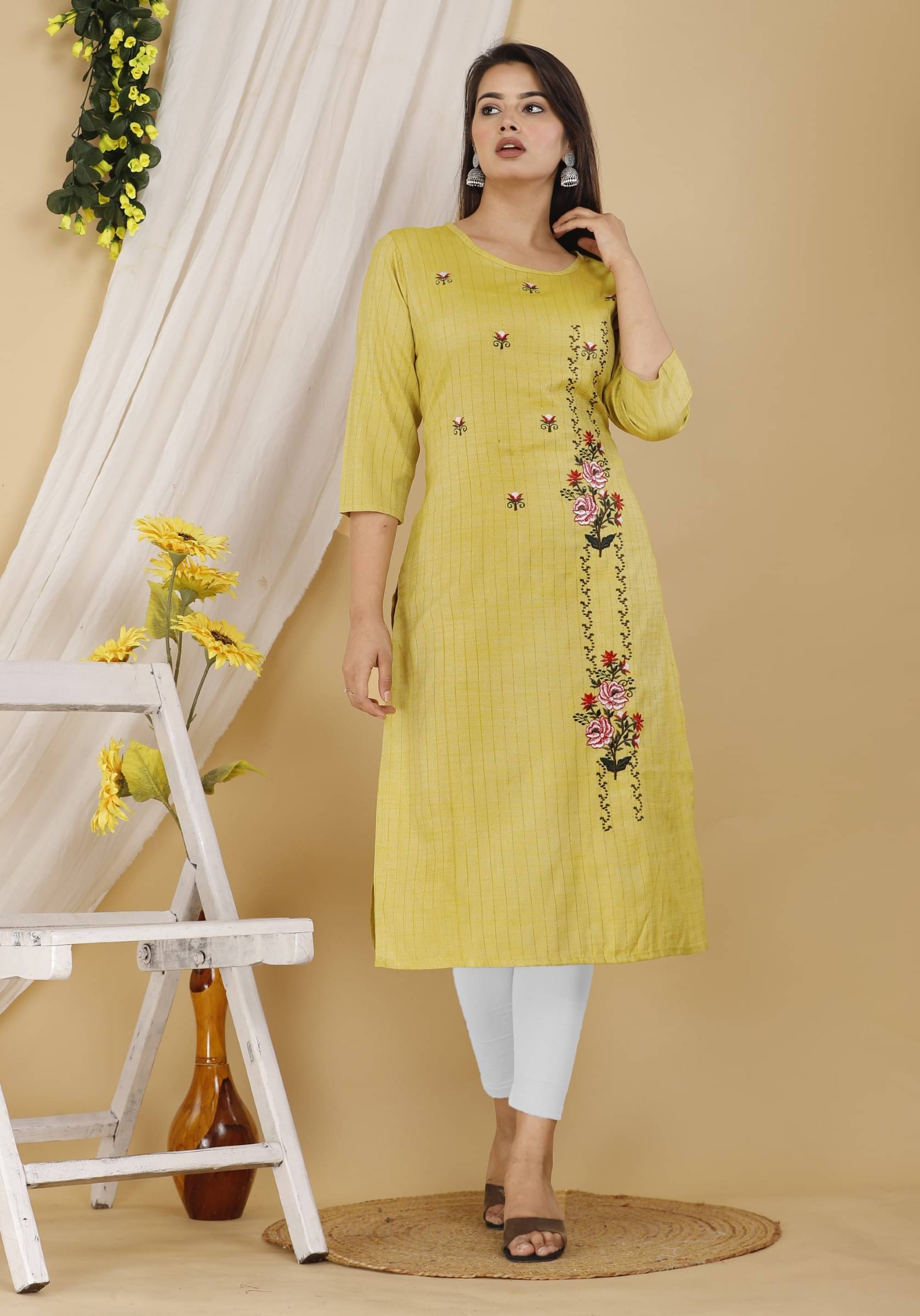 jain creation Women's Cotton Blend Embroidered Straight Kurti - ( Multicolor ) jain creation Women's Cotton Blend Embroidered Straight Kurti - ( Multicolor )