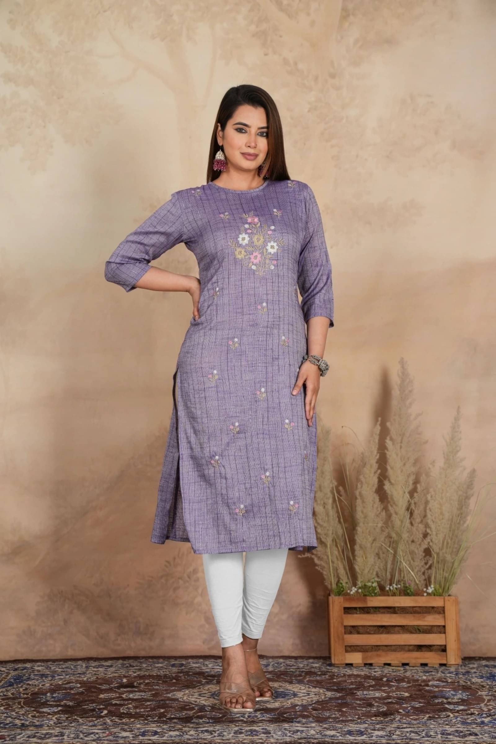 jain creation Women's Cotton Embroidered Straight Kurti - ( Purple ) jain creation Women's Cotton Embroidered Straight Kurti - ( Purple )