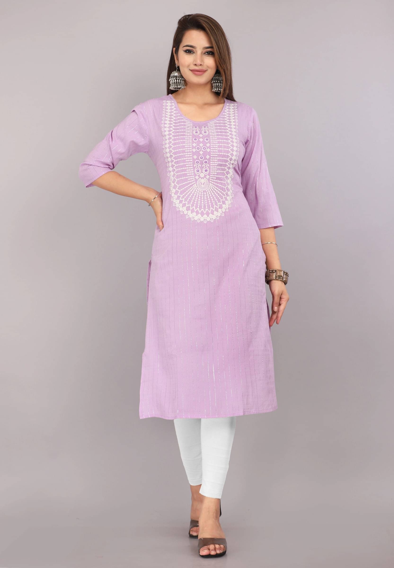     			jain creation Women's Cotton Silk Solid Straight Kurti - ( Purple )