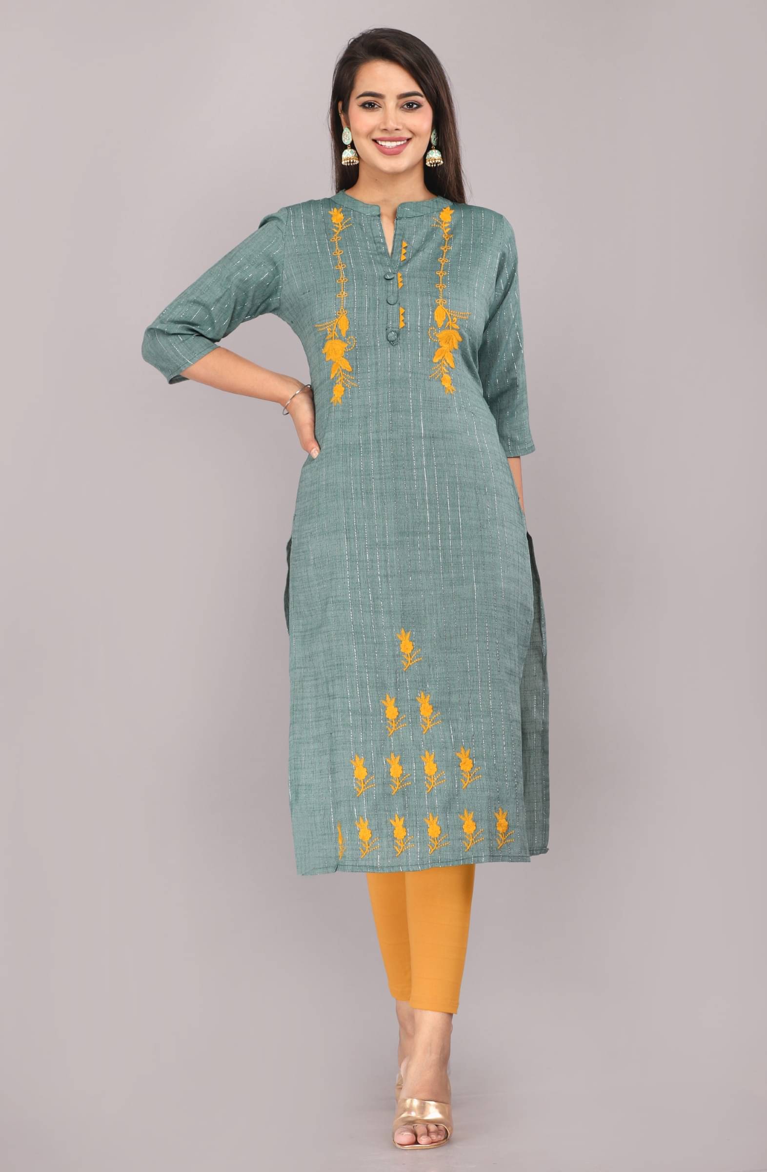 jain creation Women's Cotton Silk Embroidered Straight Kurti - ( Multicolor ) jain creation Women's Cotton Silk Embroidered Straight Kurti - ( Multicolor )