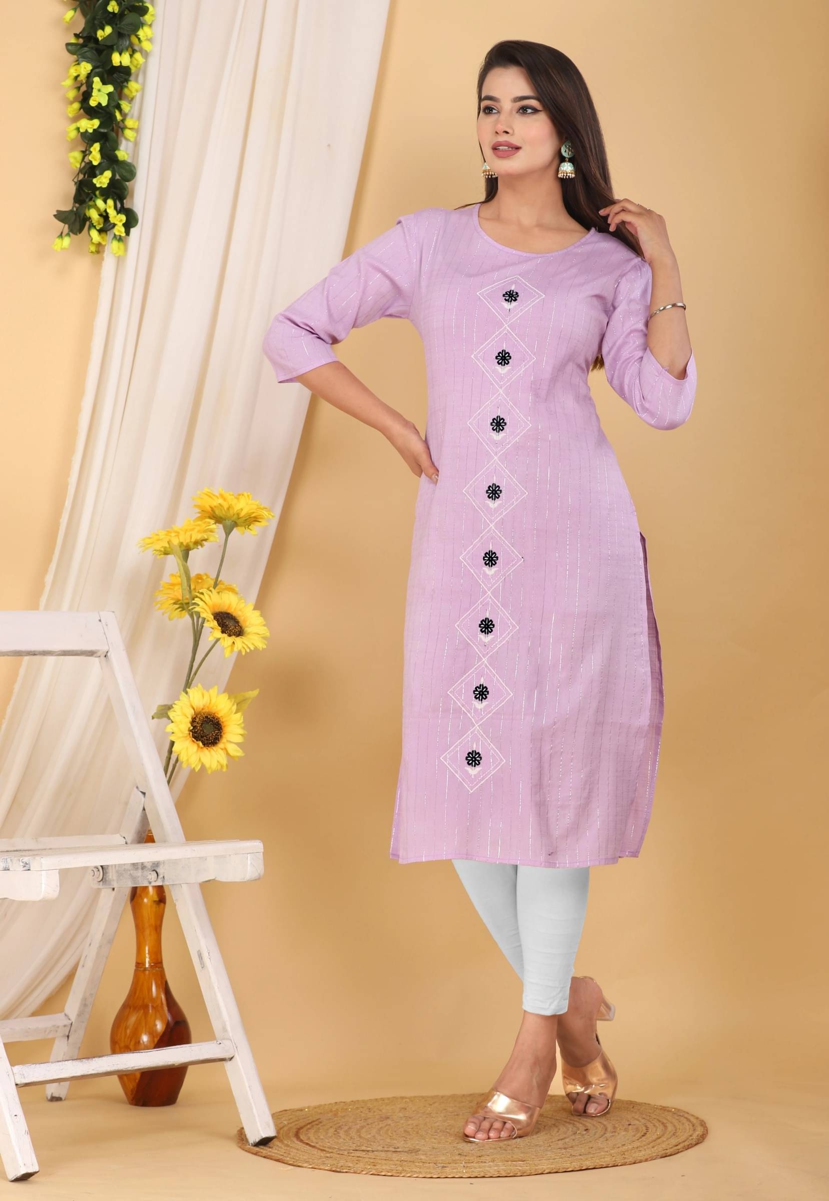 jain creation Women's Cotton Silk Embroidered Straight Kurti - ( Purple ) jain creation Women's Cotton Silk Embroidered Straight Kurti - ( Purple )