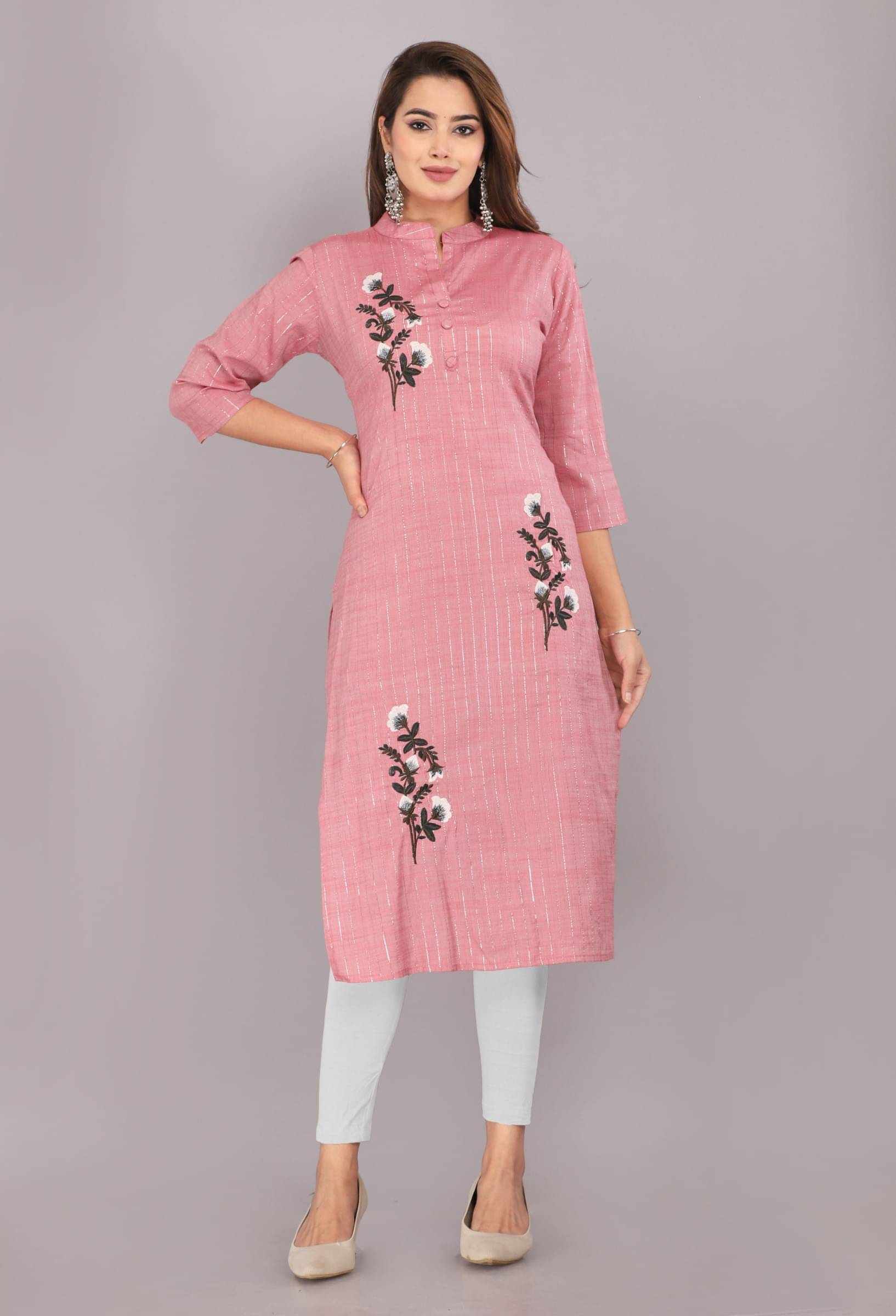 jain creation Women's Cotton Blend Solid Straight Kurti - ( Pink ) jain creation Women's Cotton Blend Solid Straight Kurti - ( Pink )