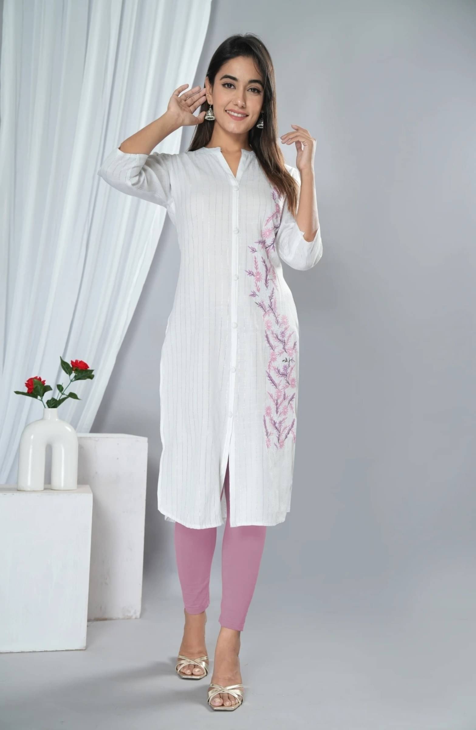     			jain creation Women's Cotton Embroidered Straight Kurti - ( White )