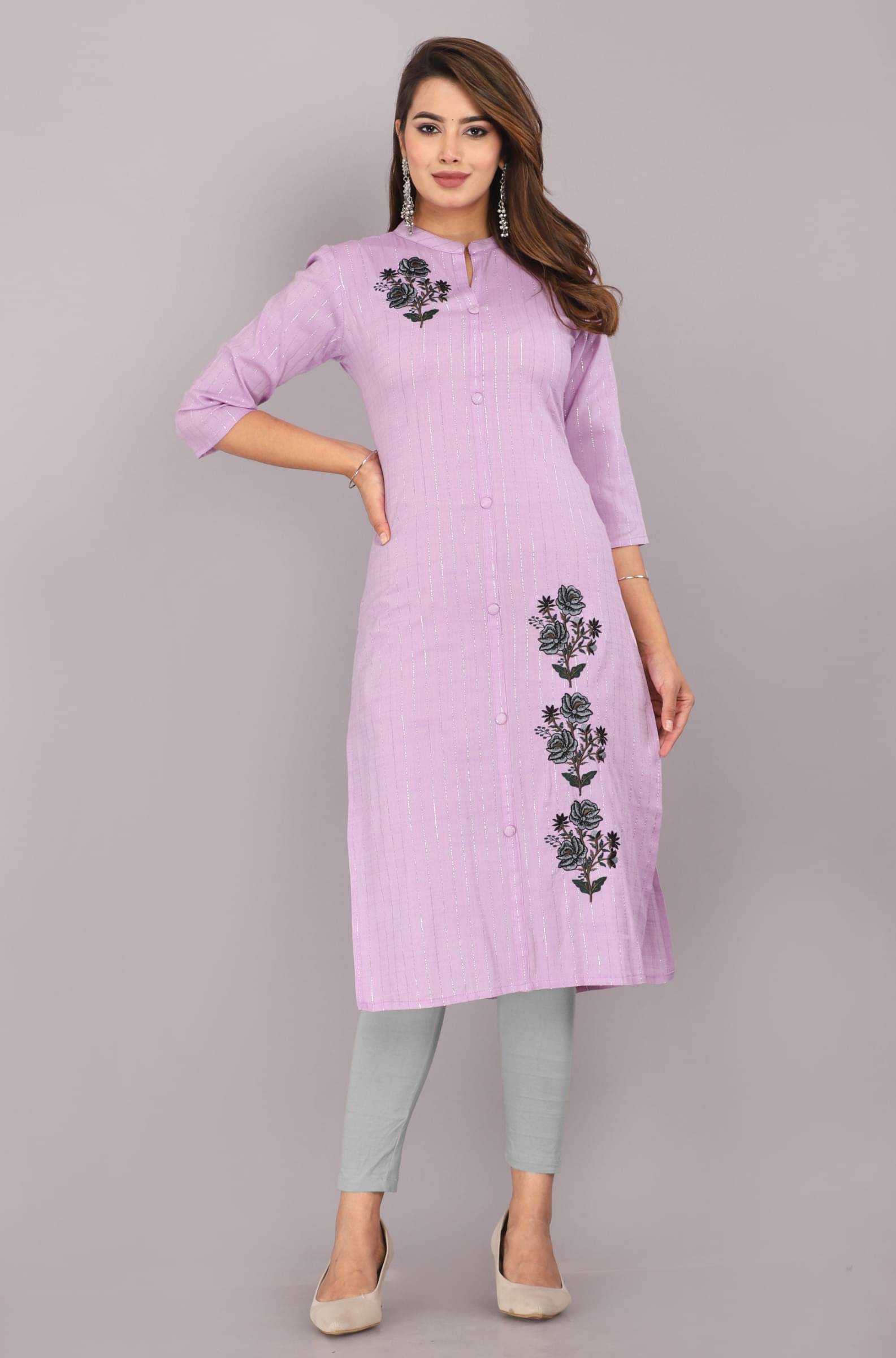     			jain creation Women's Cotton Blend Embroidered Straight Kurti - ( Multicolor )