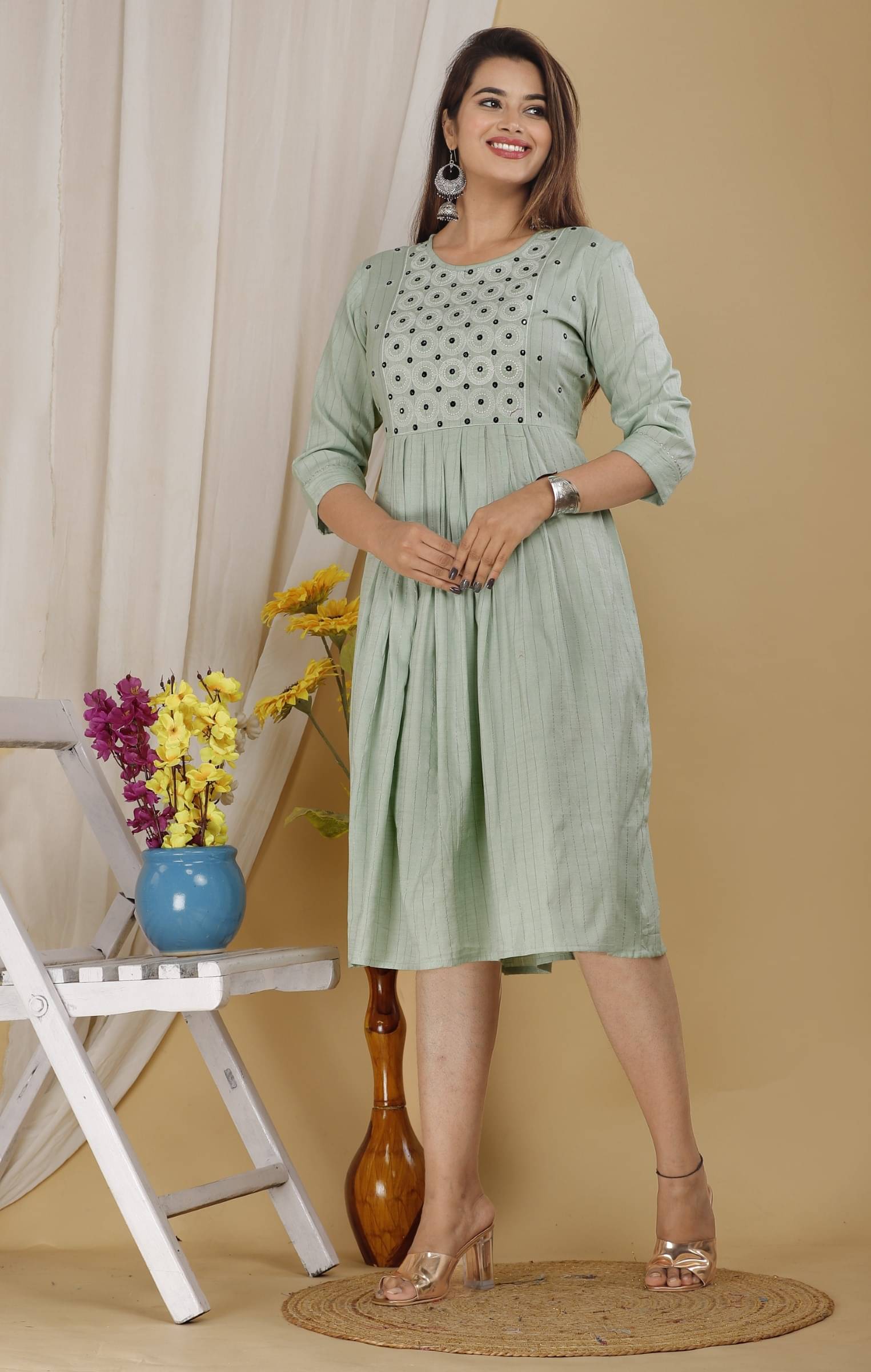     			jain creation Women's Cotton Silk Printed Anarkali Kurti - ( Light Green )