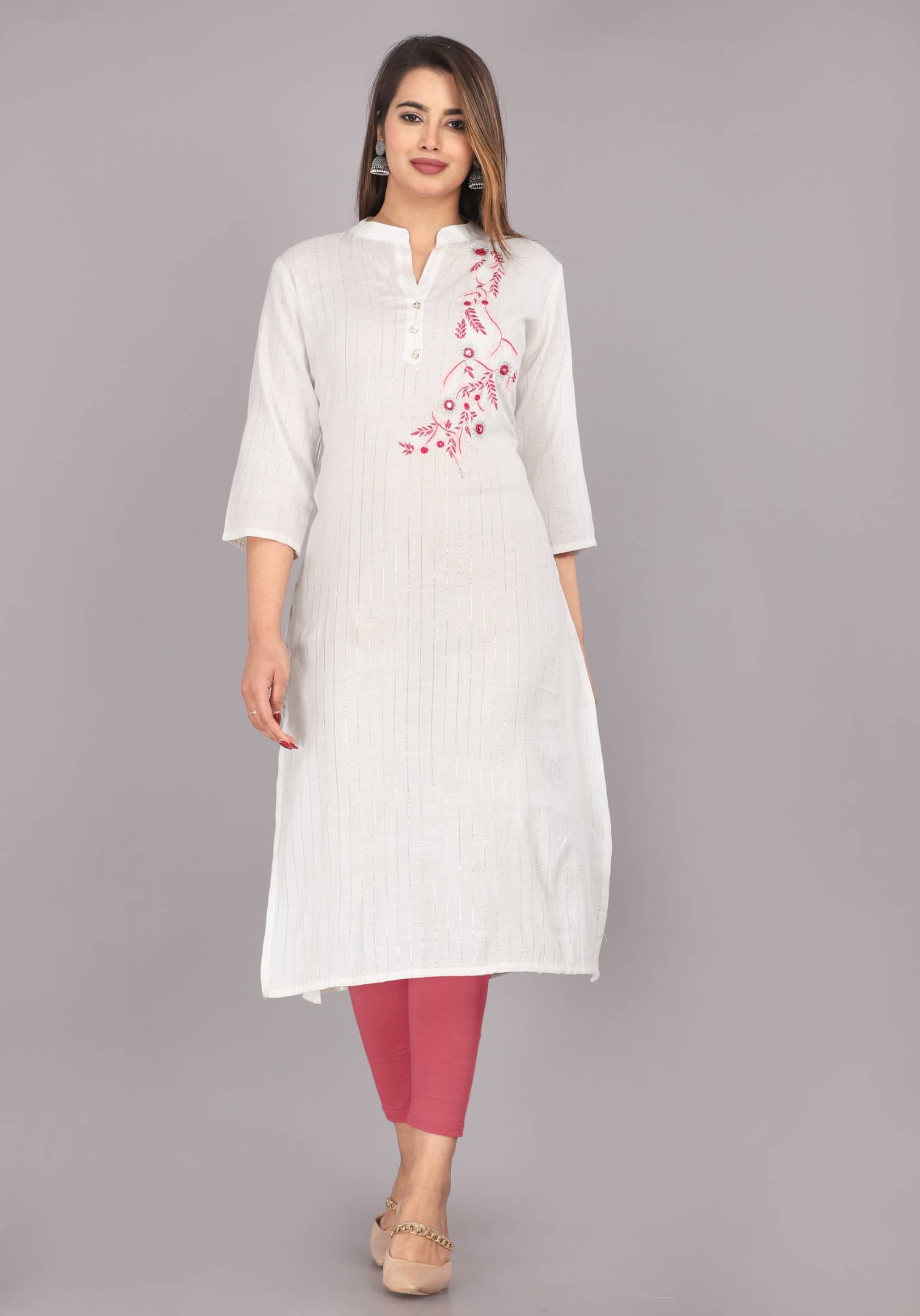     			jain creation Women's Cotton Embroidered Straight Kurti - ( White )