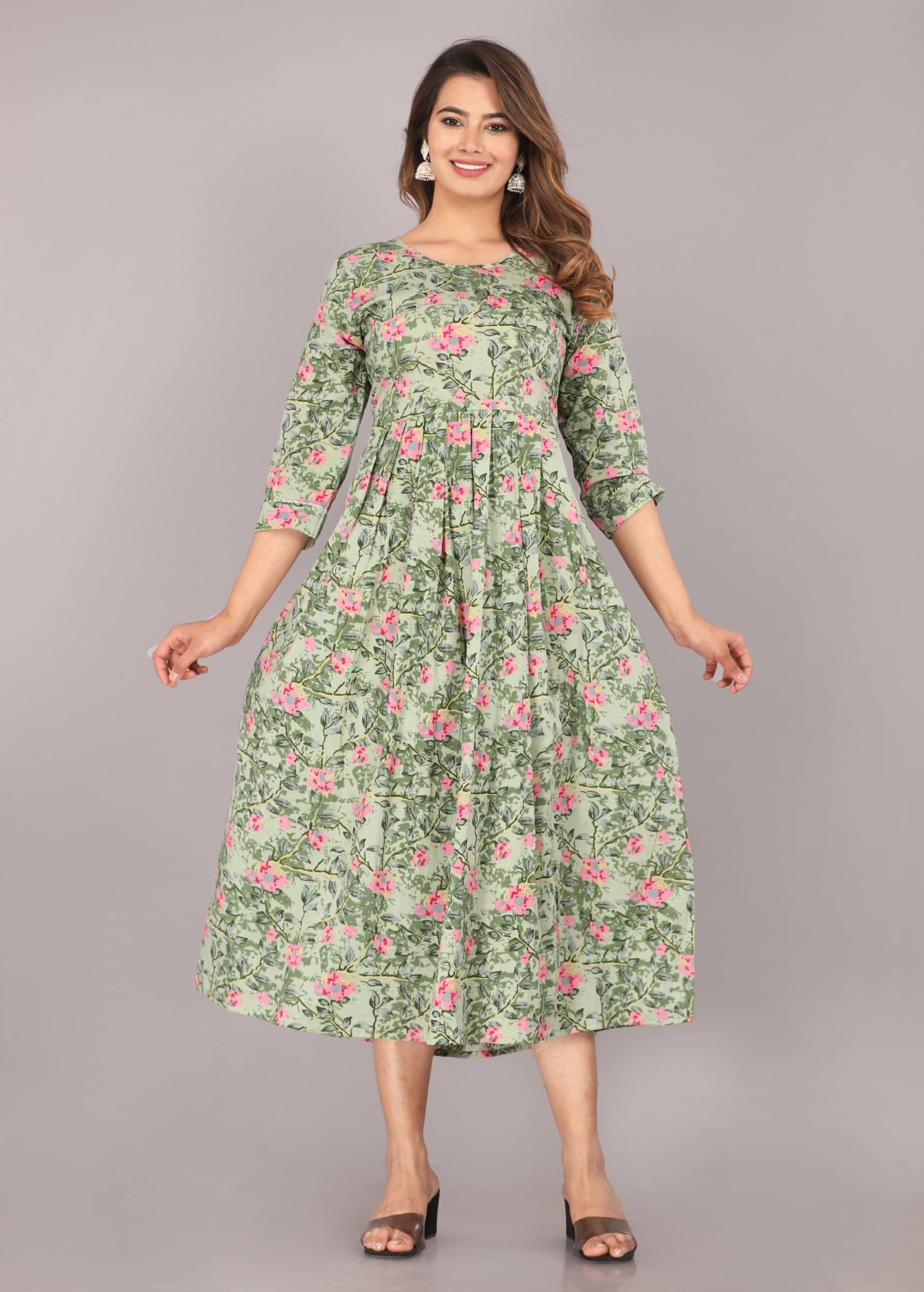     			jain creation Women's Cotton Printed Anarkali Kurti - ( Green )