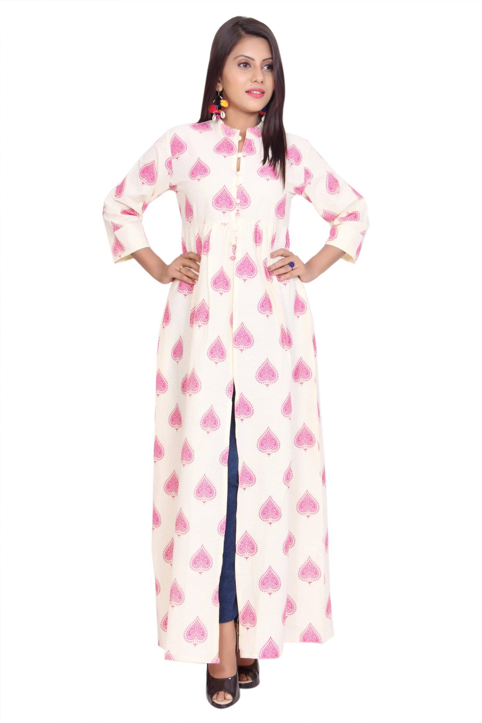 jain creation Women's Cotton Blend Printed Straight Kurti - ( Pink ) jain creation Women's Cotton Blend Printed Straight Kurti - ( Pink )