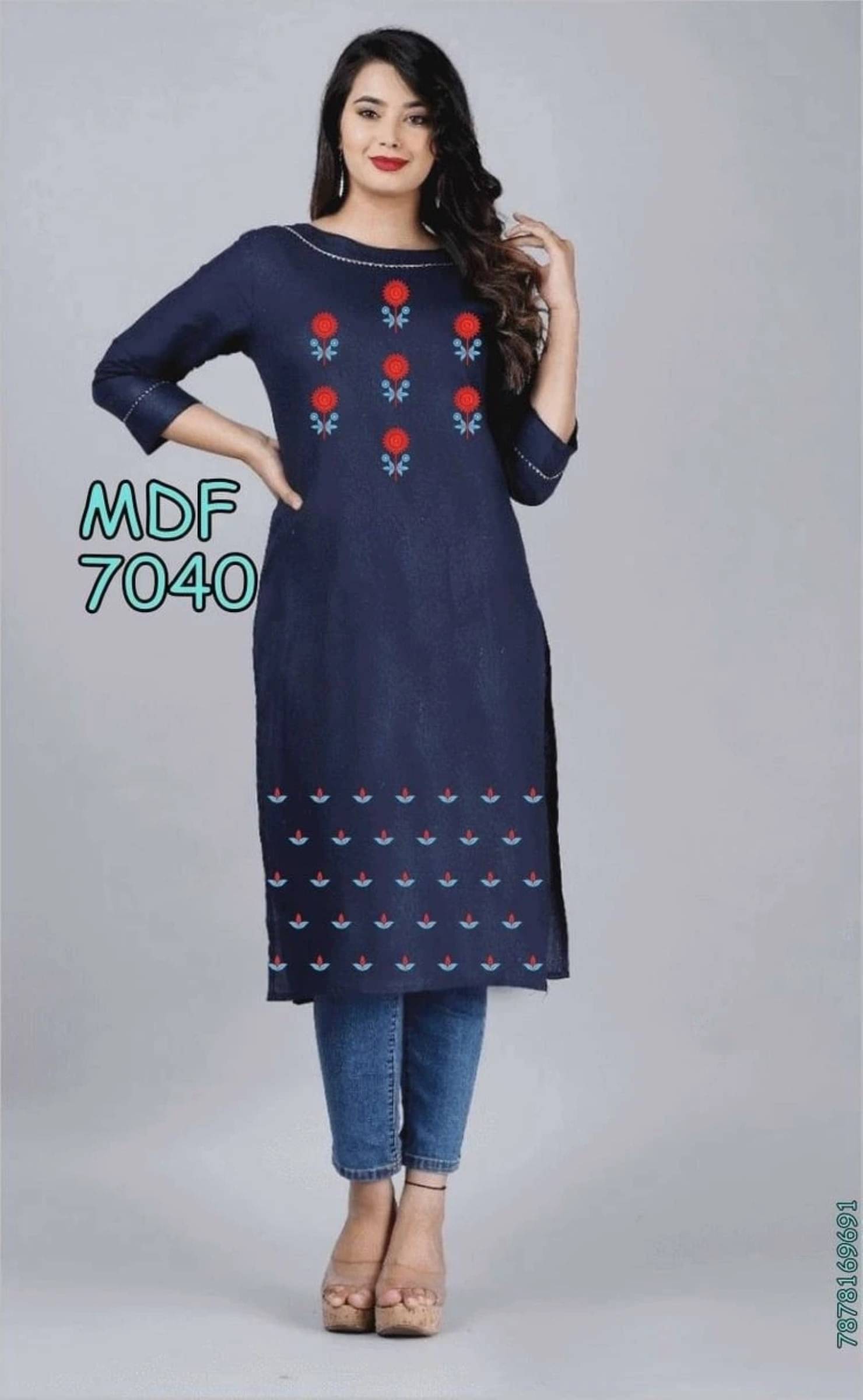 jain creation Women's Viscose Rayon Embroidered Straight Kurti - ( Dark Blue ) jain creation Women's Viscose Rayon Embroidered Straight Kurti - ( Dark Blue )