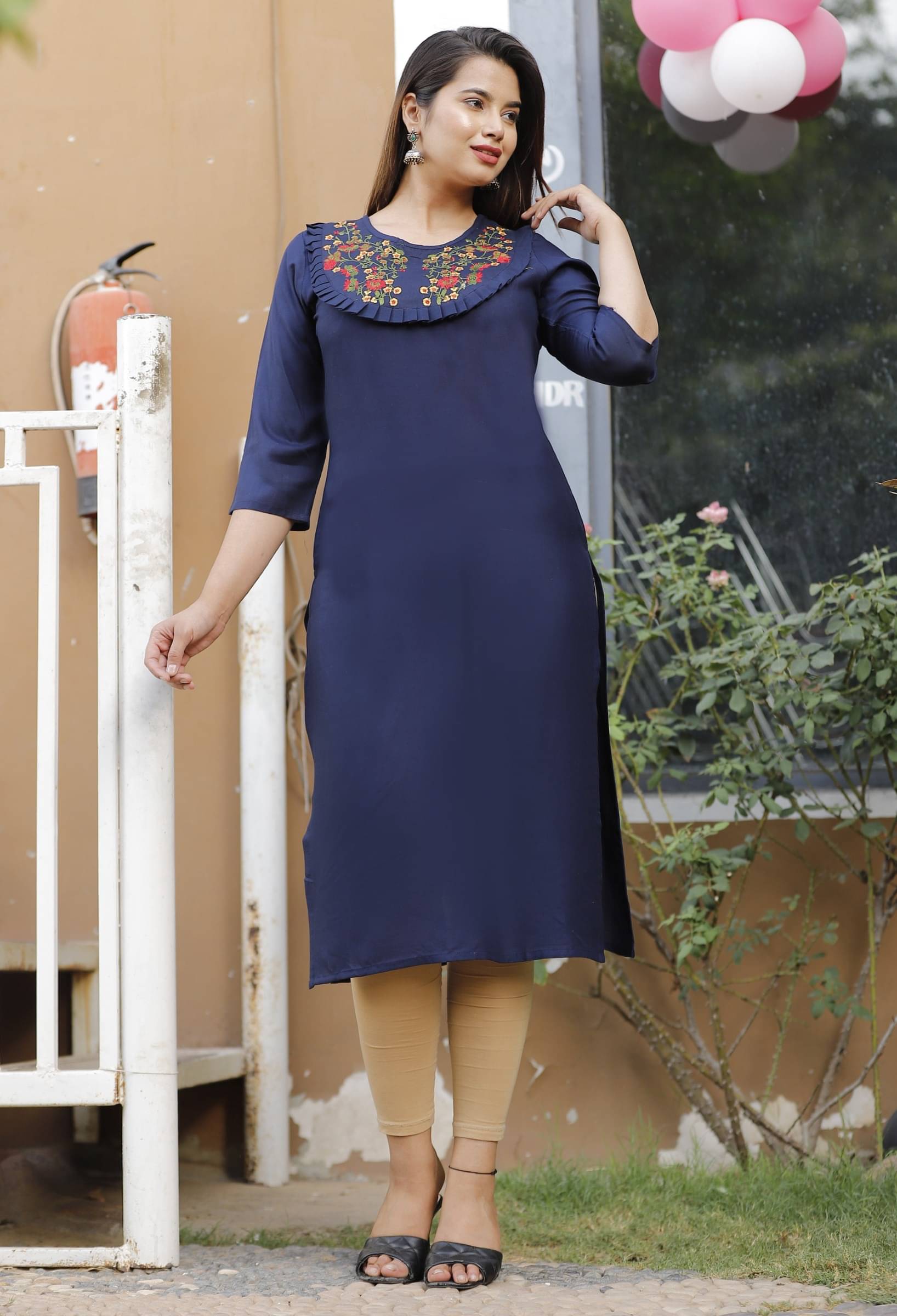     			jain creation Women's Viscose Rayon Embroidered Straight Kurti - ( Dark Blue )