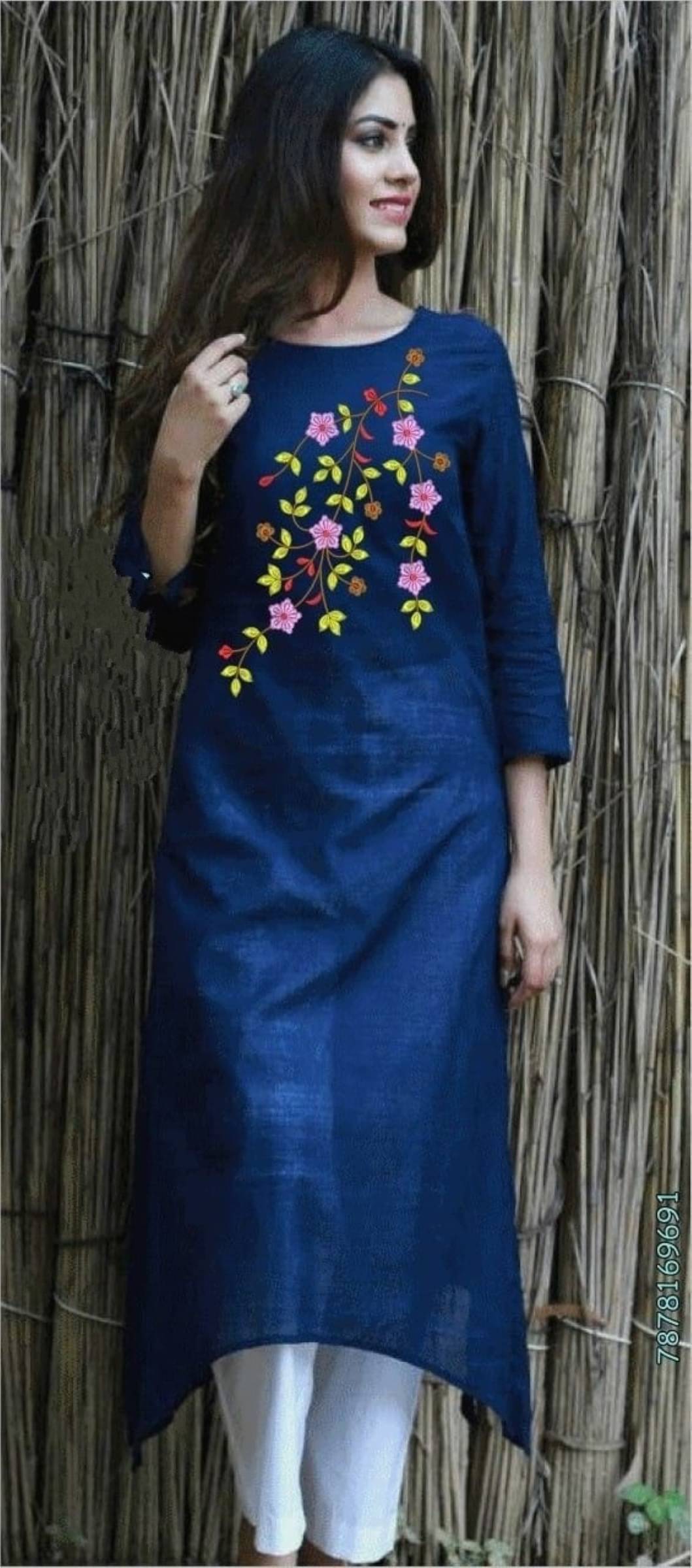 jain creation Women's Viscose Rayon Embroidered Straight Kurti - ( Dark Blue ) jain creation Women's Viscose Rayon Embroidered Straight Kurti - ( Dark Blue )