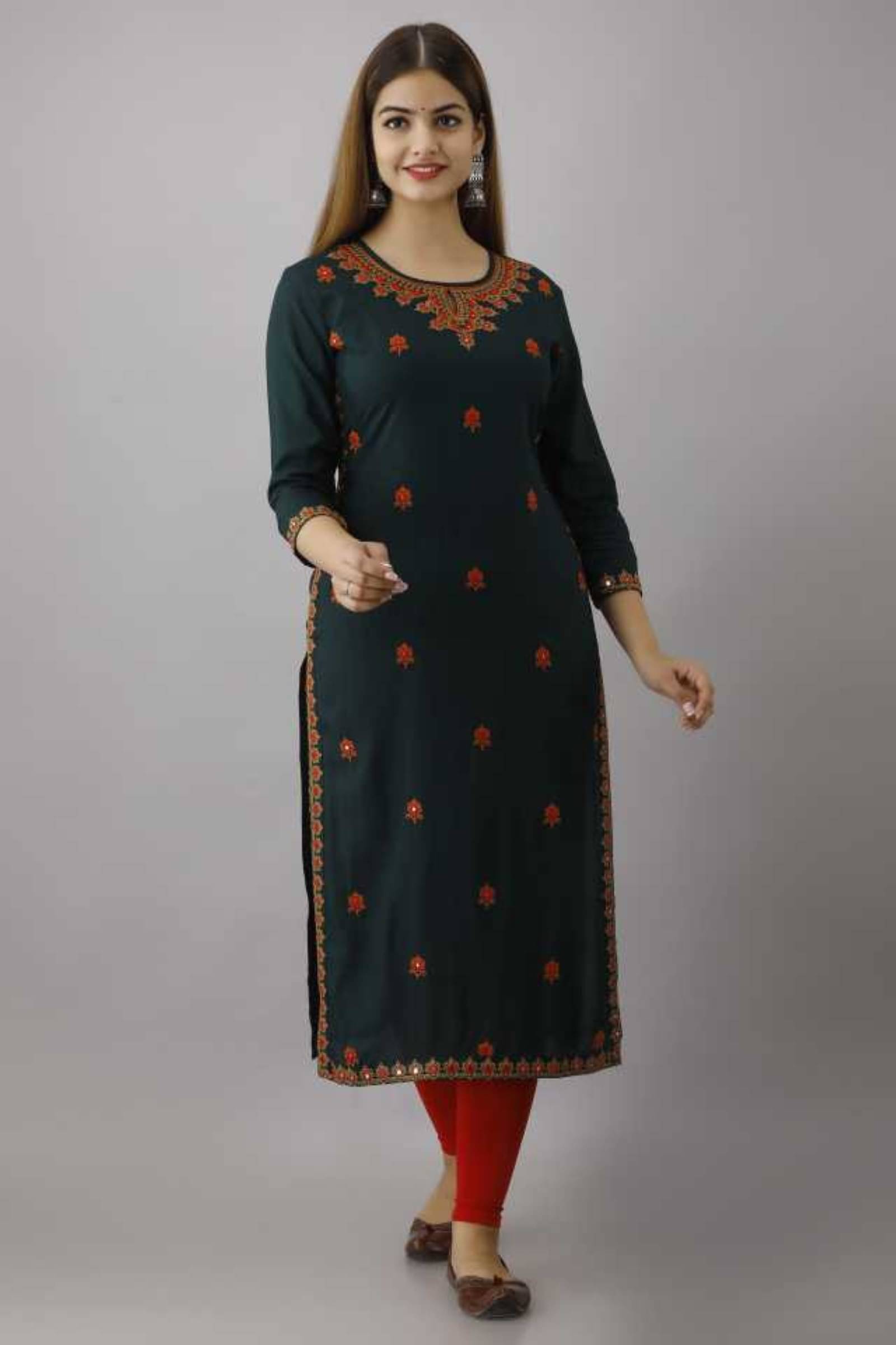 jain creation Women's Viscose Rayon Printed Straight Kurti - ( Dark Green ) jain creation Women's Viscose Rayon Printed Straight Kurti - ( Dark Green )