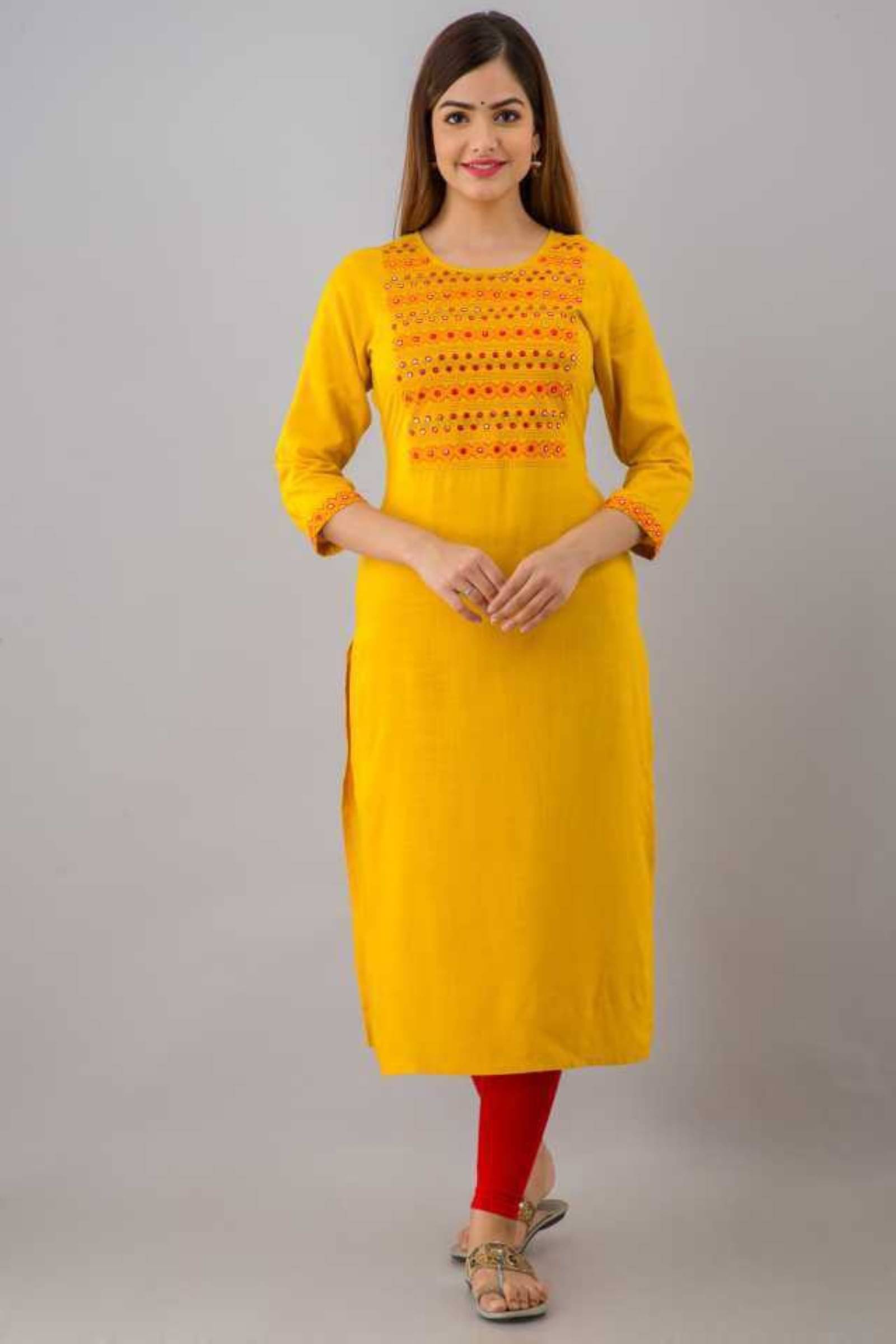 jain creation Women's Viscose Rayon Embroidered Straight Kurti - ( Yellow ) jain creation Women's Viscose Rayon Embroidered Straight Kurti - ( Yellow )
