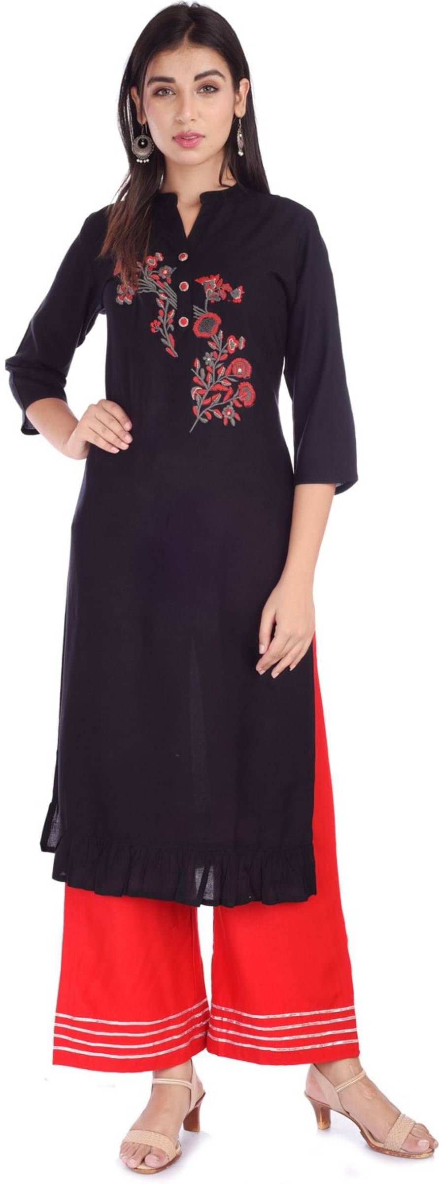 jain creation Women's Viscose Rayon Embroidered Straight Kurti - ( Black ) jain creation Women's Viscose Rayon Embroidered Straight Kurti - ( Black )