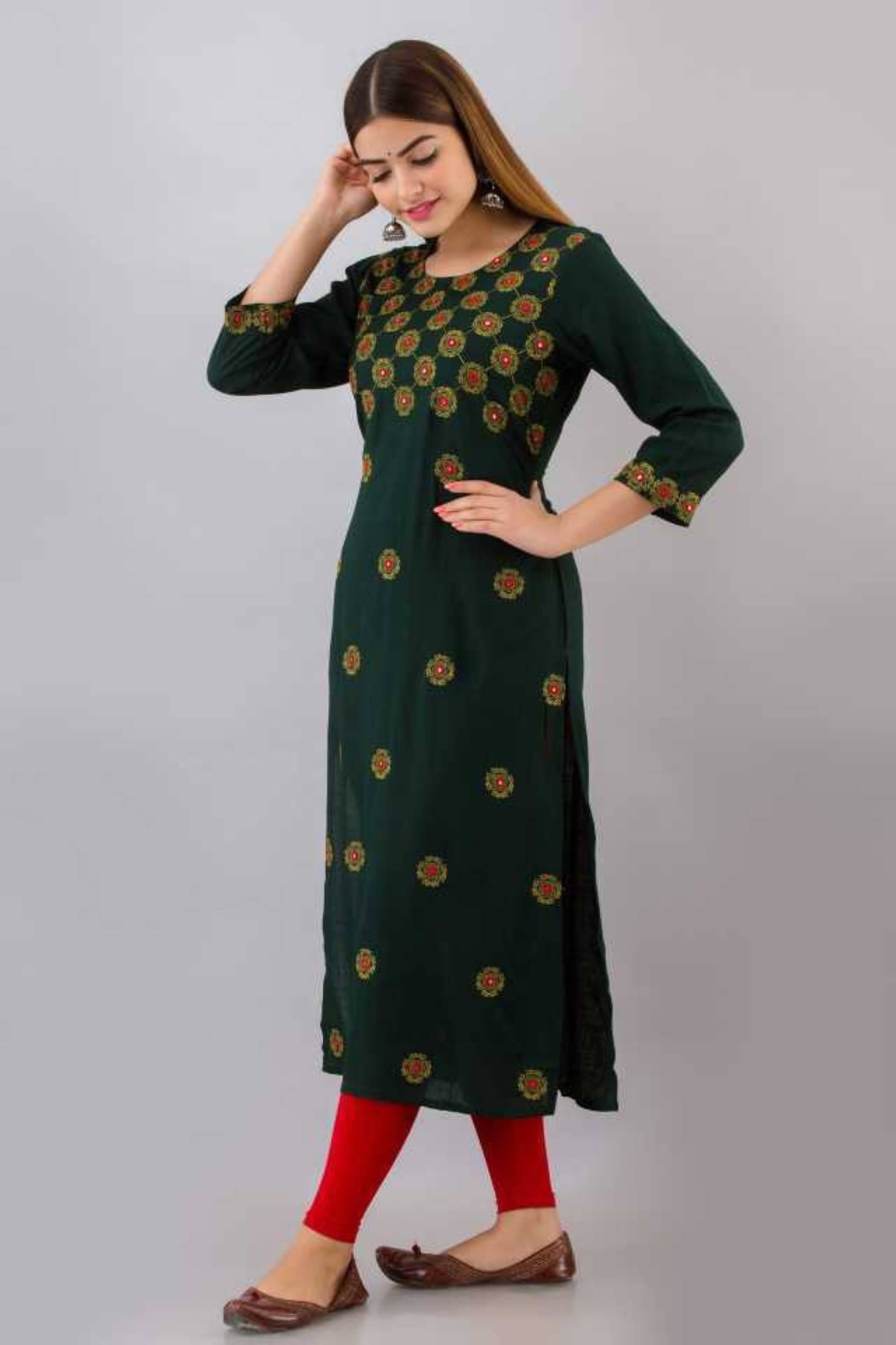     			jain creation Women's Viscose Rayon Printed Straight Kurti - ( Green )