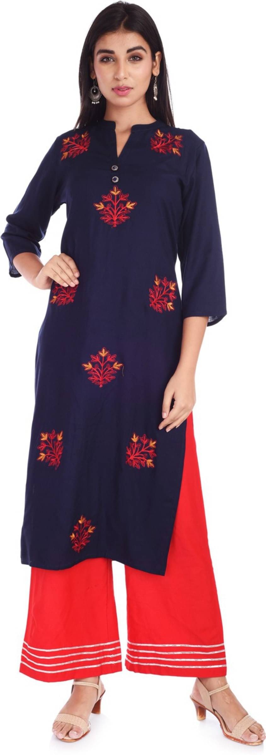     			jain creation Women's Viscose Rayon Embroidered Straight Kurti - ( Dark Blue )