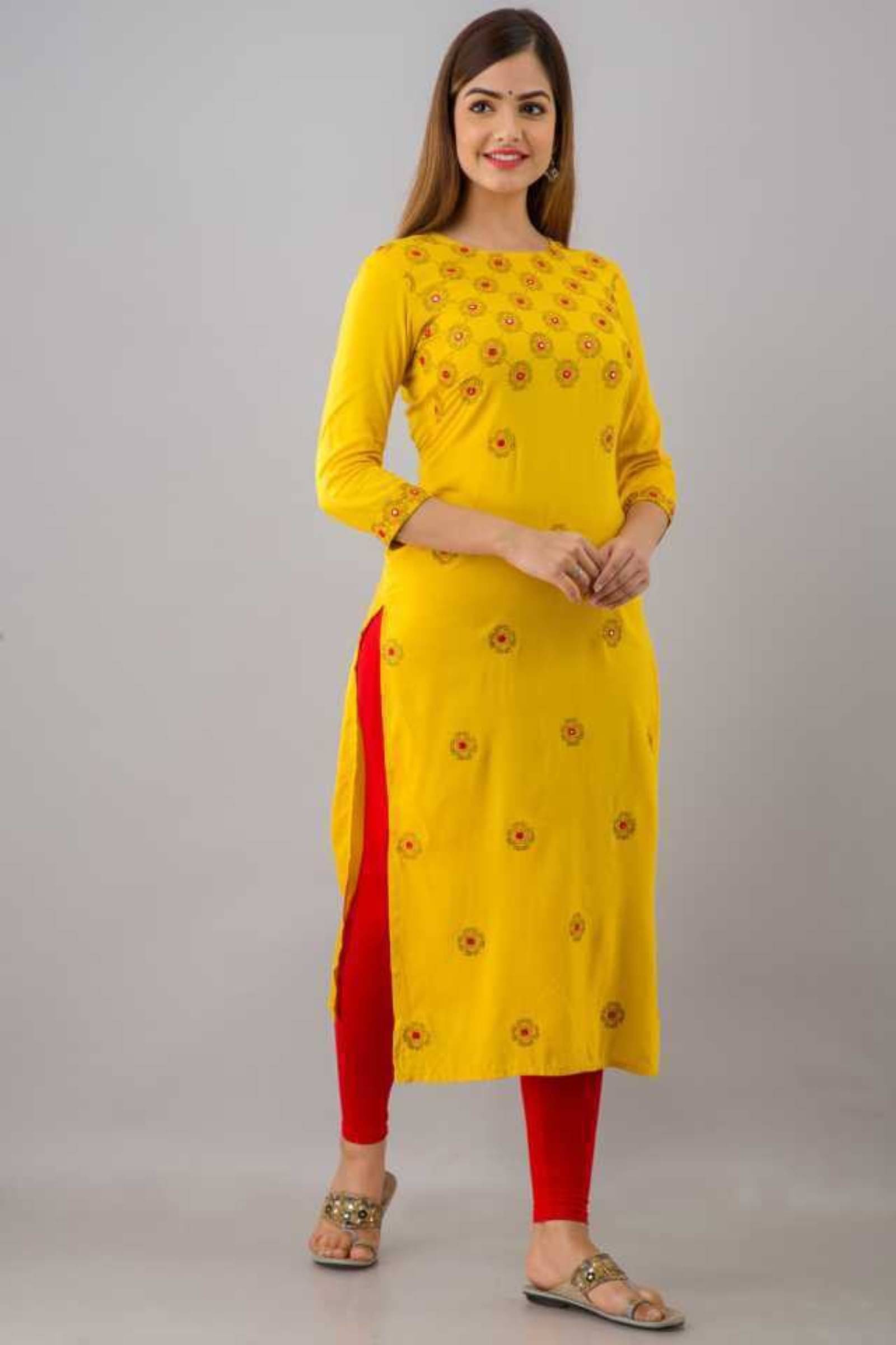 jain creation Women's Viscose Rayon Printed Straight Kurti - ( Yellow ) jain creation Women's Viscose Rayon Printed Straight Kurti - ( Yellow )