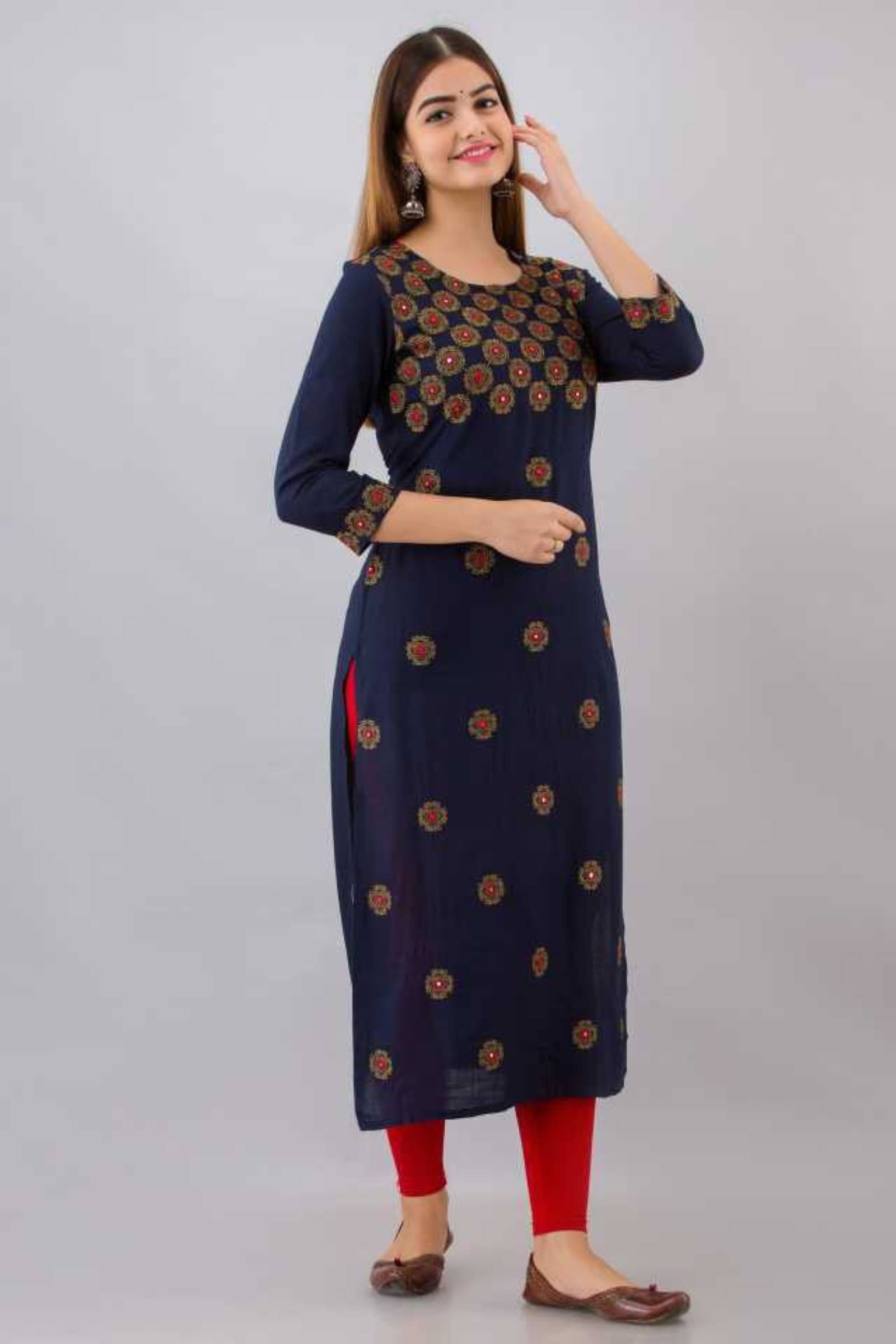 jain creation Women's Viscose Rayon Printed Straight Kurti - ( Dark Blue ) jain creation Women's Viscose Rayon Printed Straight Kurti - ( Dark Blue )
