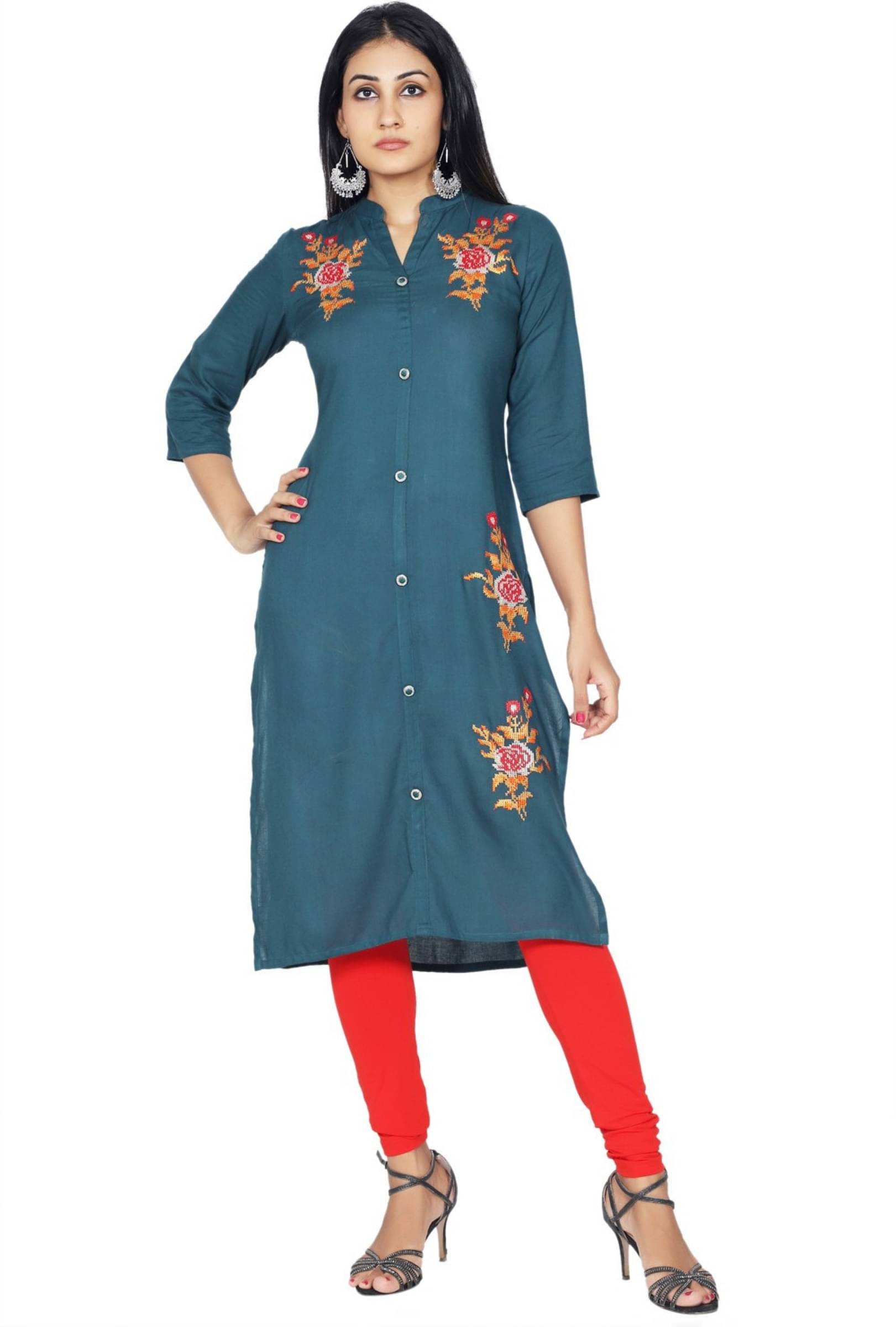 jain creation Women's Viscose Rayon Solid Straight Kurti - ( Green ) jain creation Women's Viscose Rayon Solid Straight Kurti - ( Green )