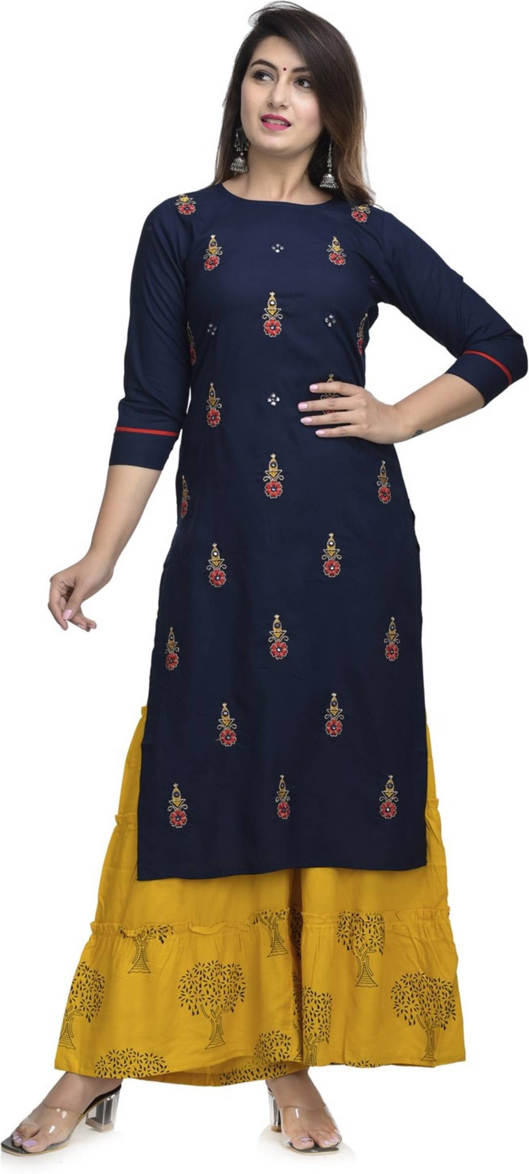jain creation Women's Viscose Rayon Embroidered Straight Kurti - ( Dark Blue ) jain creation Women's Viscose Rayon Embroidered Straight Kurti - ( Dark Blue )