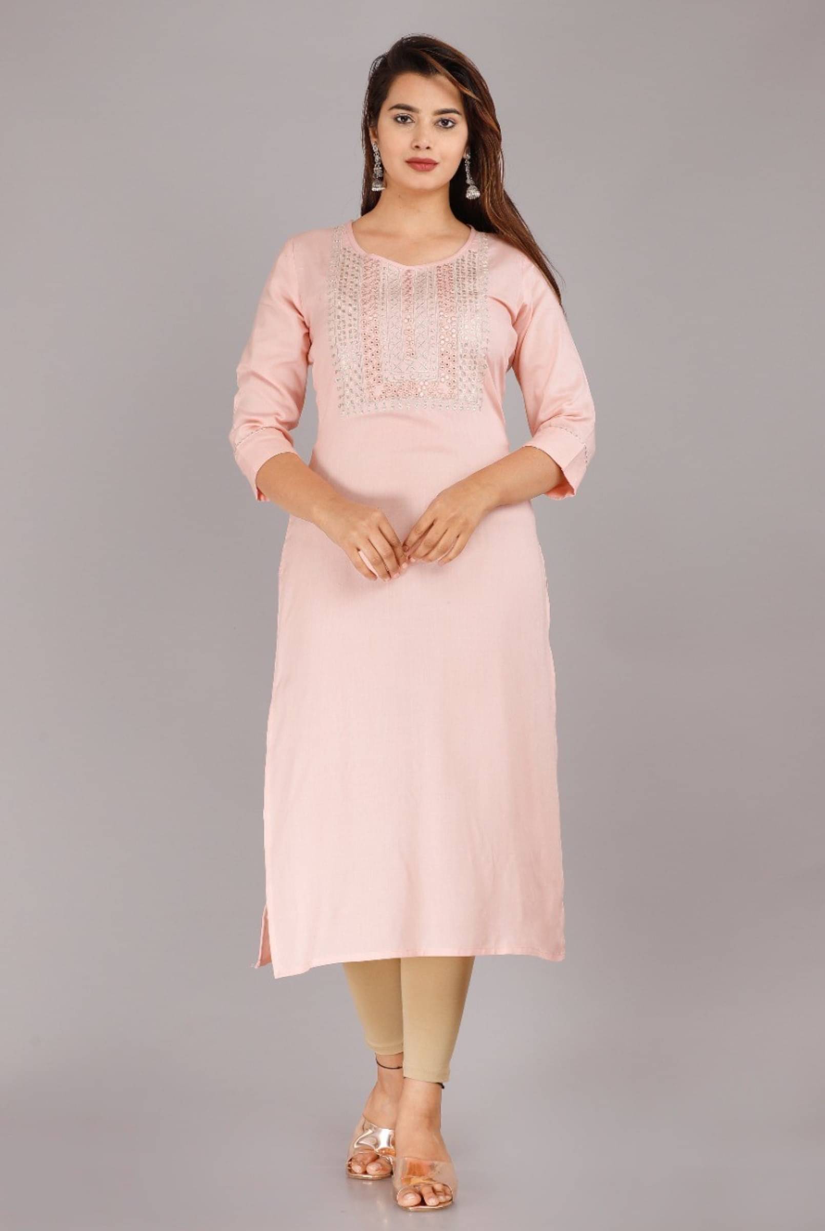 jain creation Women's Viscose Rayon Embroidered Straight Kurti - ( Pink ) jain creation Women's Viscose Rayon Embroidered Straight Kurti - ( Pink )