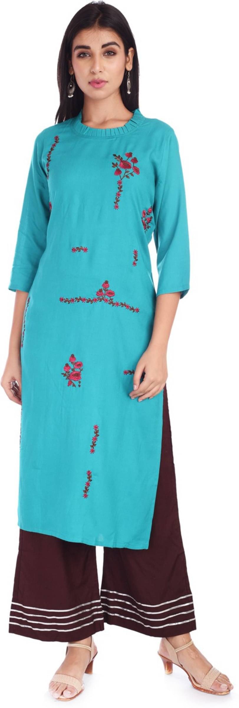 jain creation Women's Viscose Rayon Embroidered Straight Kurti - ( Light Blue ) jain creation Women's Viscose Rayon Embroidered Straight Kurti - ( Light Blue )