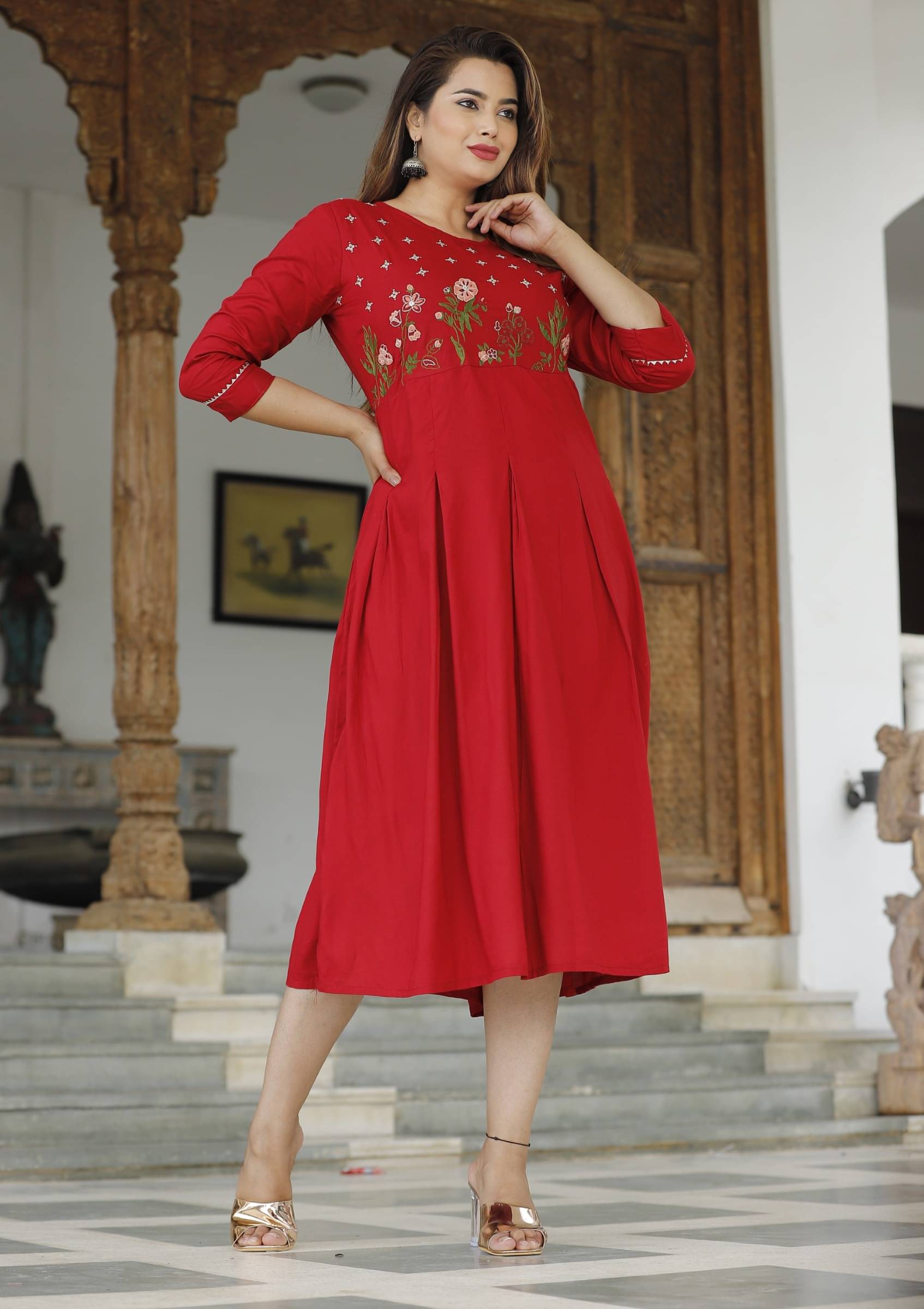 jain creation Women's Viscose Rayon Embroidered Anarkali Kurti - ( Maroon ) jain creation Women's Viscose Rayon Embroidered Anarkali Kurti - ( Maroon )
