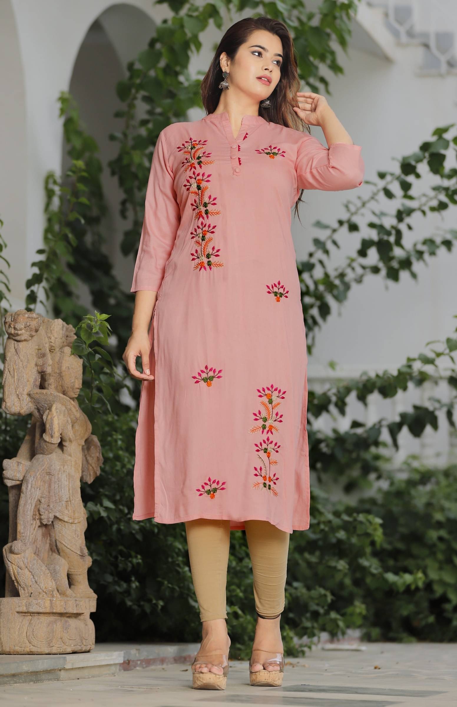 jain creation Women's Viscose Rayon Embroidered Straight Kurti - ( Multicolor ) jain creation Women's Viscose Rayon Embroidered Straight Kurti - ( Multicolor )
