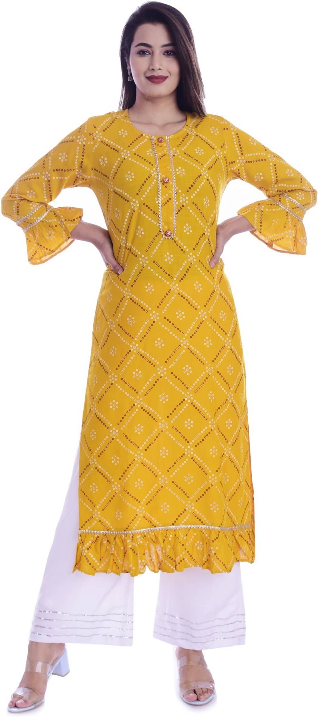     			jain creation Women's Viscose Rayon Printed Straight Kurti - ( Yellow )