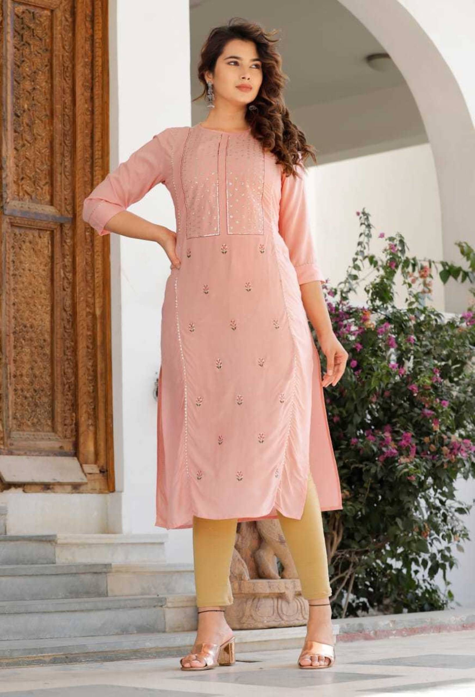     			jain creation Women's Viscose Rayon Printed Straight Kurti - ( Pink )