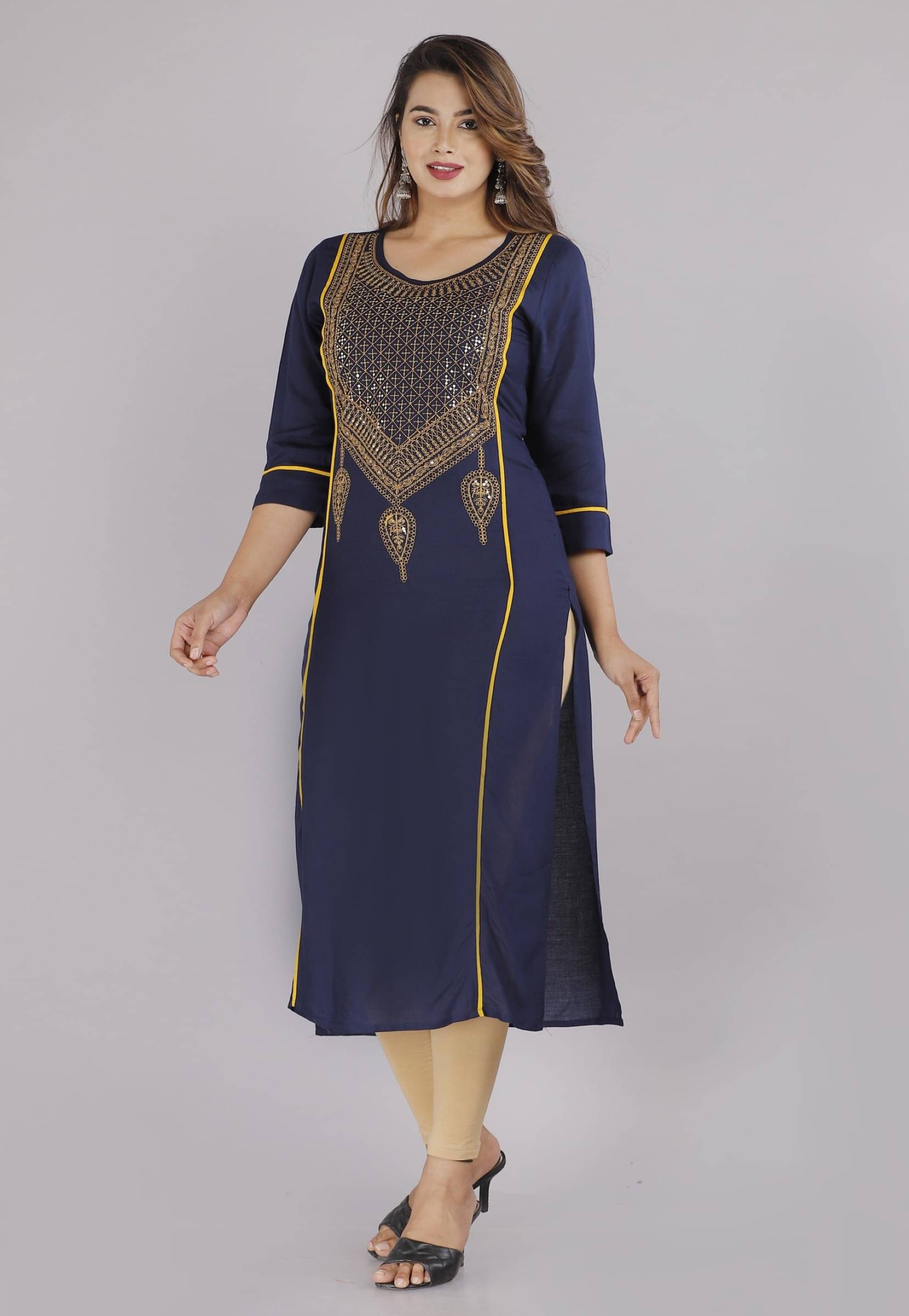     			jain creation Women's Viscose Rayon Embroidered Straight Kurti - ( Multicolor )