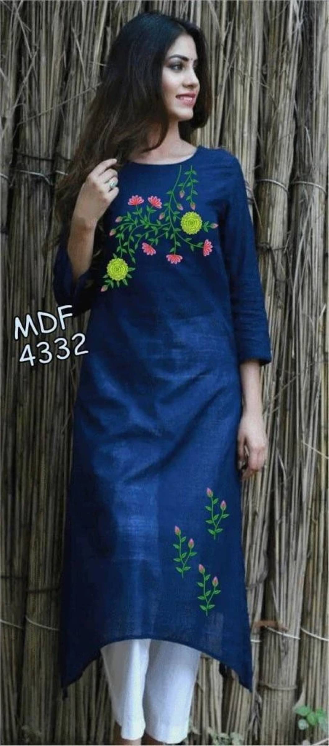     			jain creation Women's Viscose Rayon Embroidered Straight Kurti - ( Blue )