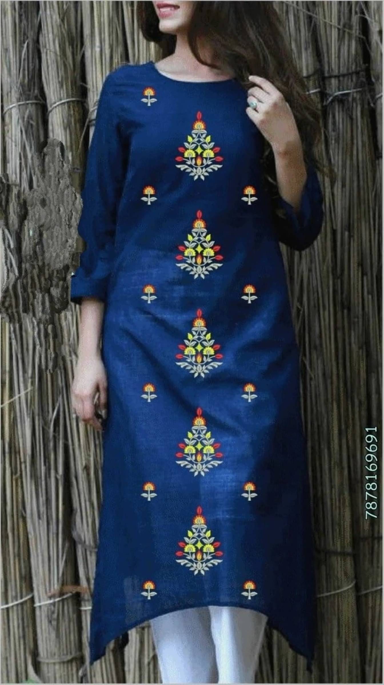     			jain creation Women's Viscose Rayon Embroidered Straight Kurti - ( Dark Blue )