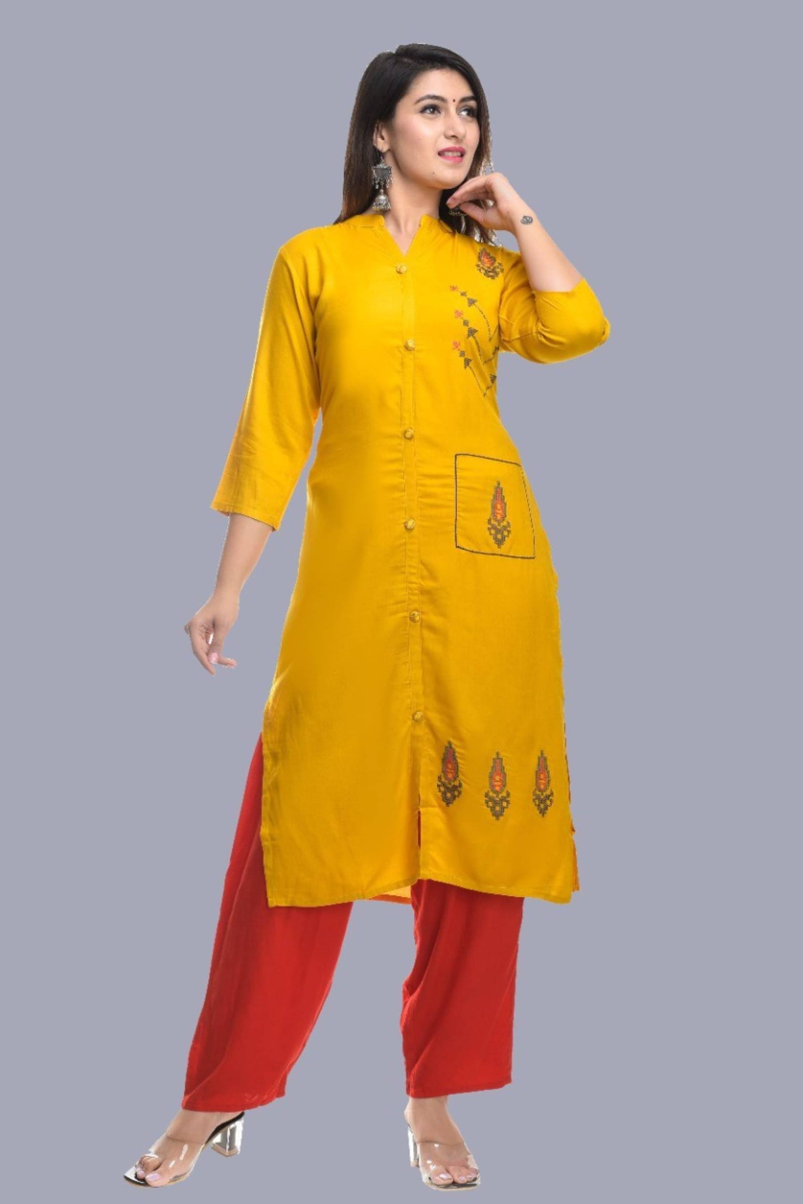     			jain creation Women's Viscose Rayon Solid Straight Kurti - ( Yellow )