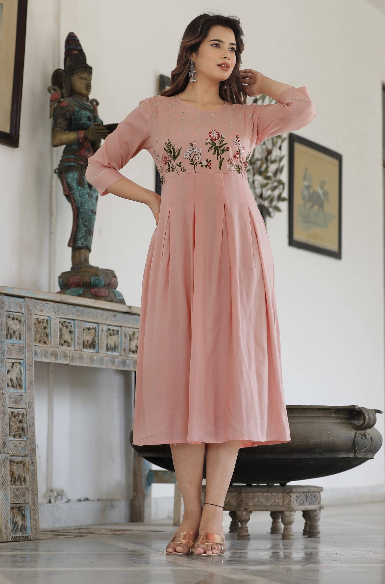 jain creation Women's Viscose Rayon Embroidered Anarkali Kurti - ( Pink ) jain creation Women's Viscose Rayon Embroidered Anarkali Kurti - ( Pink )