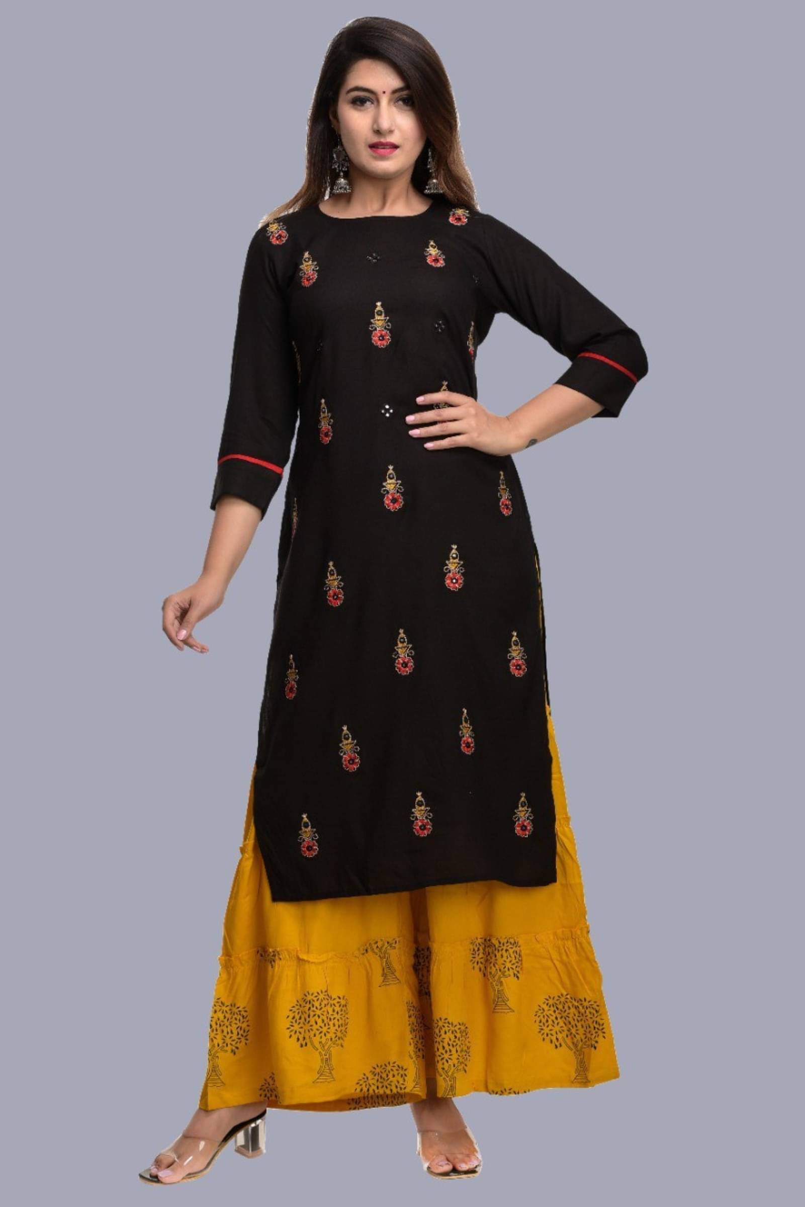 jain creation Women's Viscose Rayon Embroidered Straight Kurti - ( Black ) jain creation Women's Viscose Rayon Embroidered Straight Kurti - ( Black )