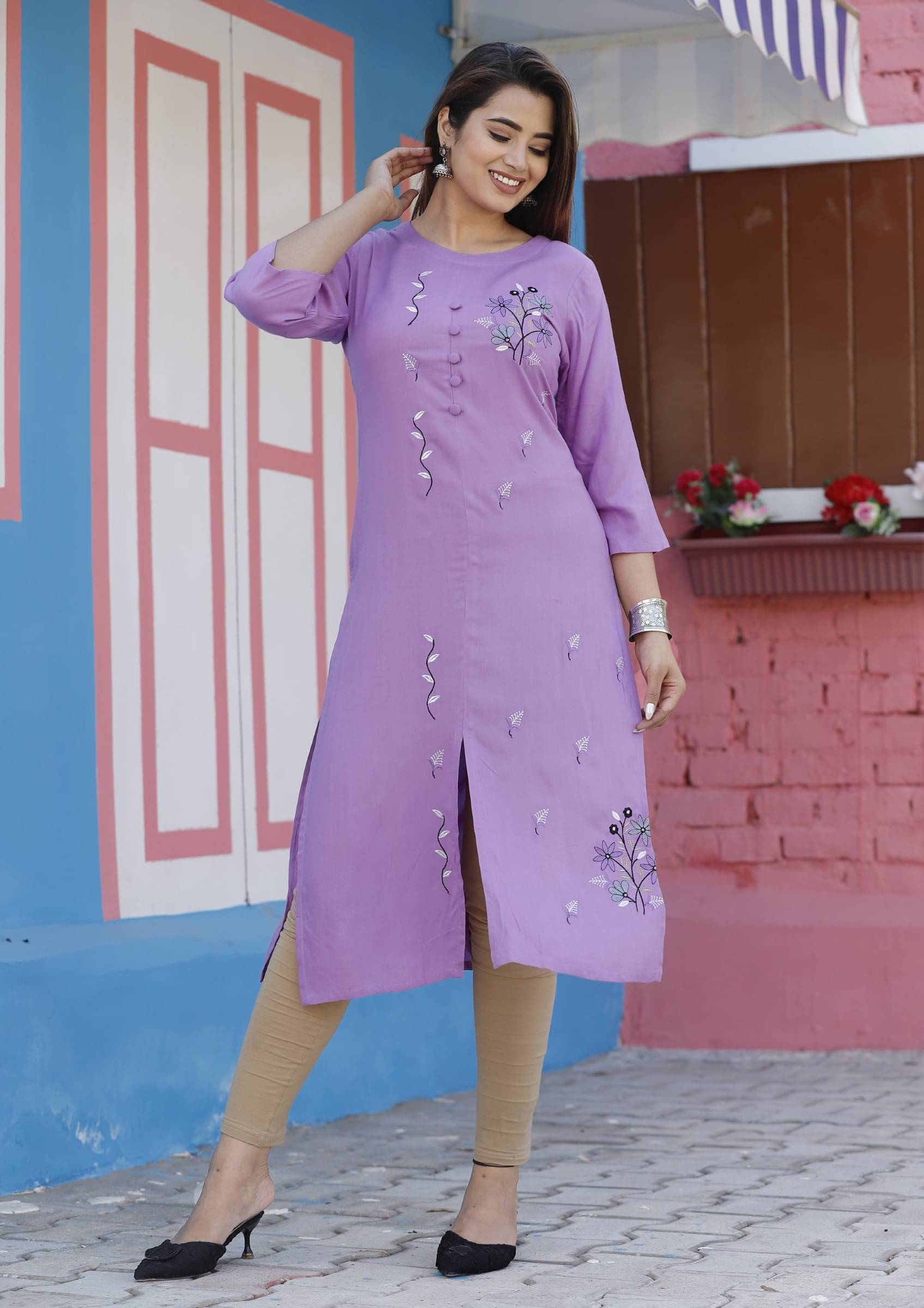     			jain creation Women's Viscose Rayon Embroidered Straight Kurti - ( Multicolor )