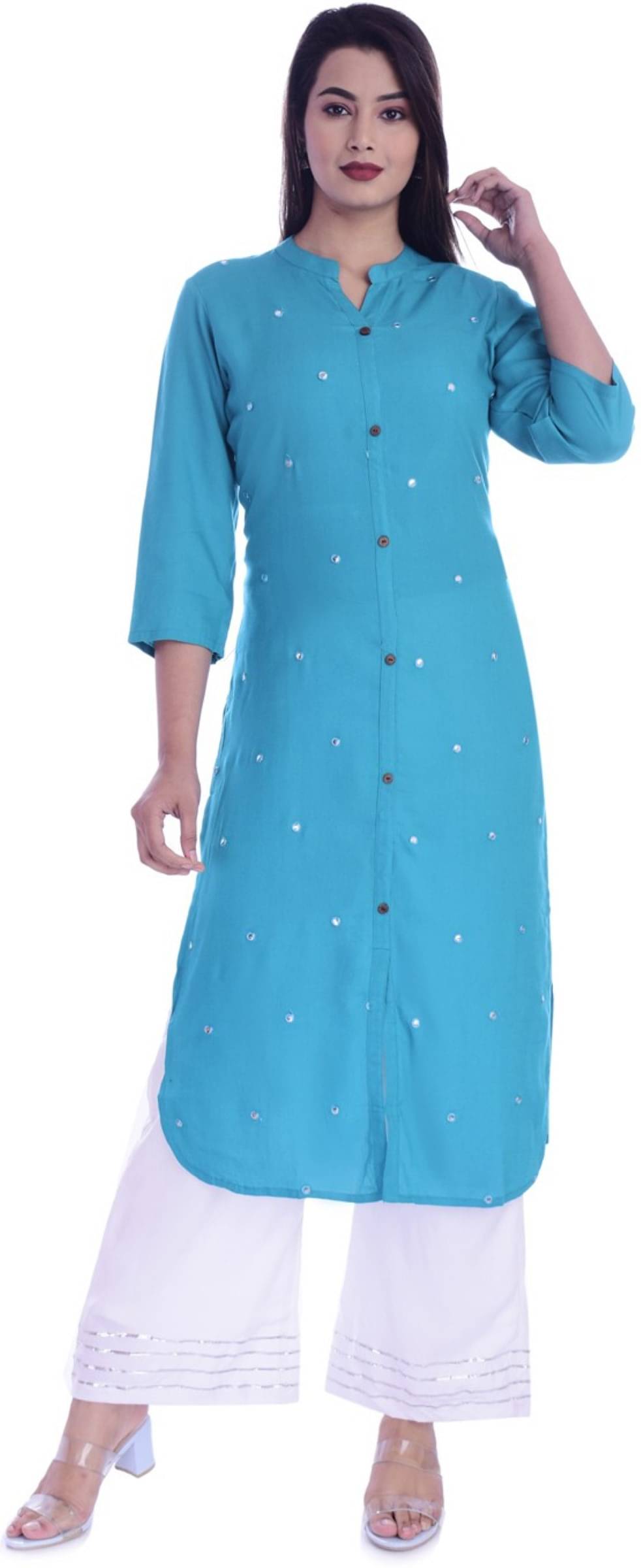 jain creation Women's Viscose Rayon Embellished Straight Kurti - ( Light Blue ) jain creation Women's Viscose Rayon Embellished Straight Kurti - ( Light Blue )