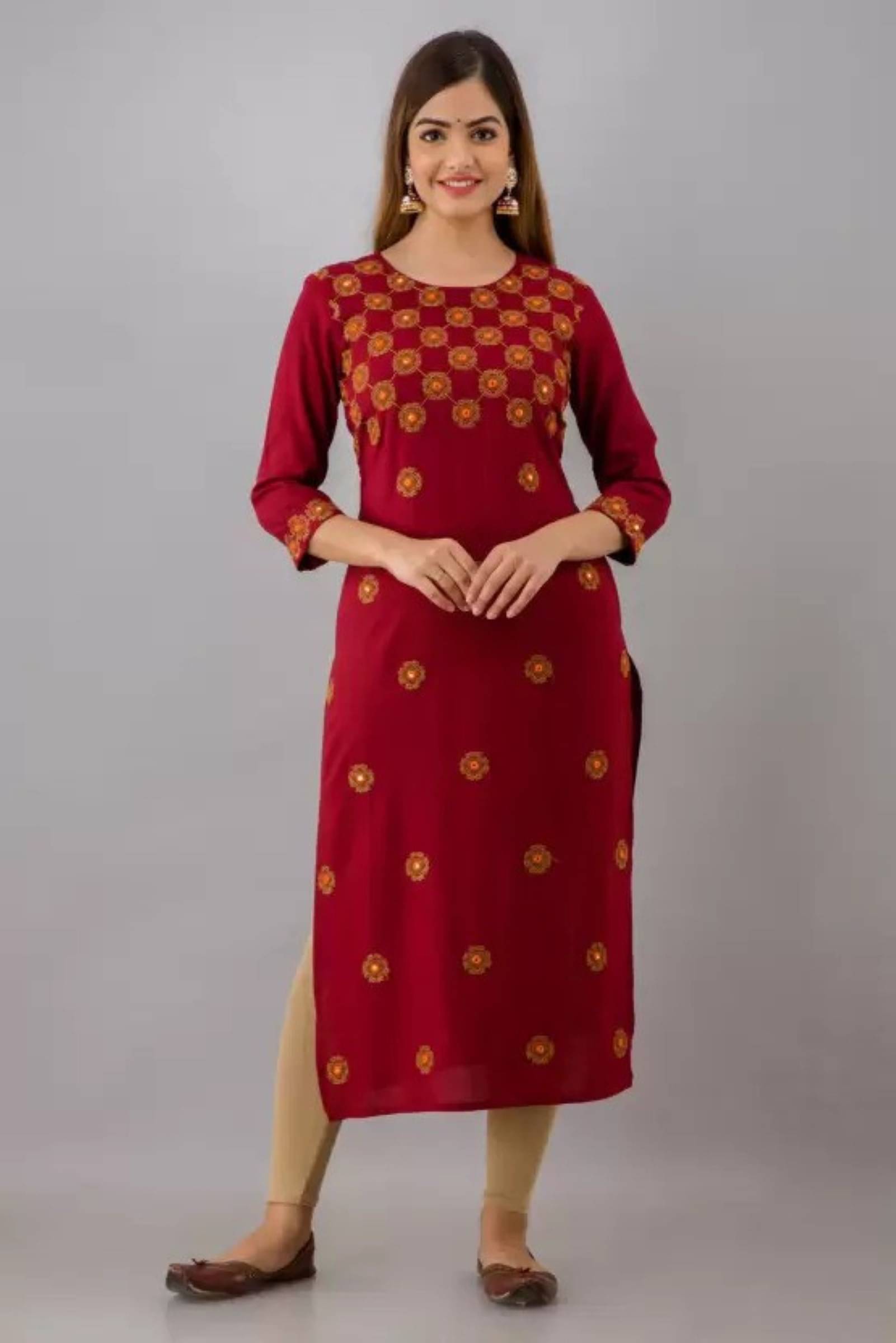 jain creation Women's Viscose Rayon Printed Straight Kurti - ( Maroon ) jain creation Women's Viscose Rayon Printed Straight Kurti - ( Maroon )