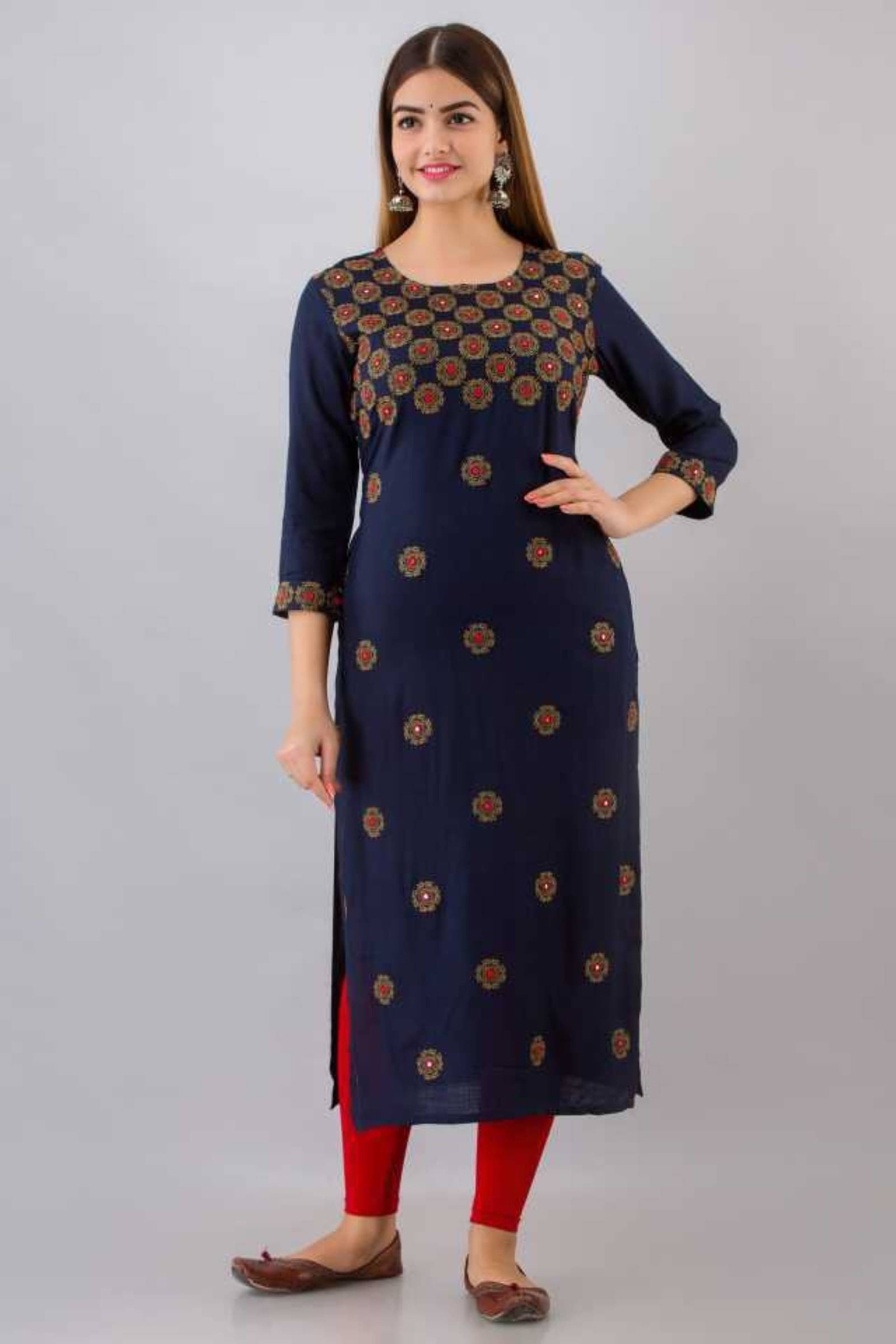 jain creation Women's Viscose Rayon Embellished Straight Kurti - ( Dark Blue ) jain creation Women's Viscose Rayon Embellished Straight Kurti - ( Dark Blue )
