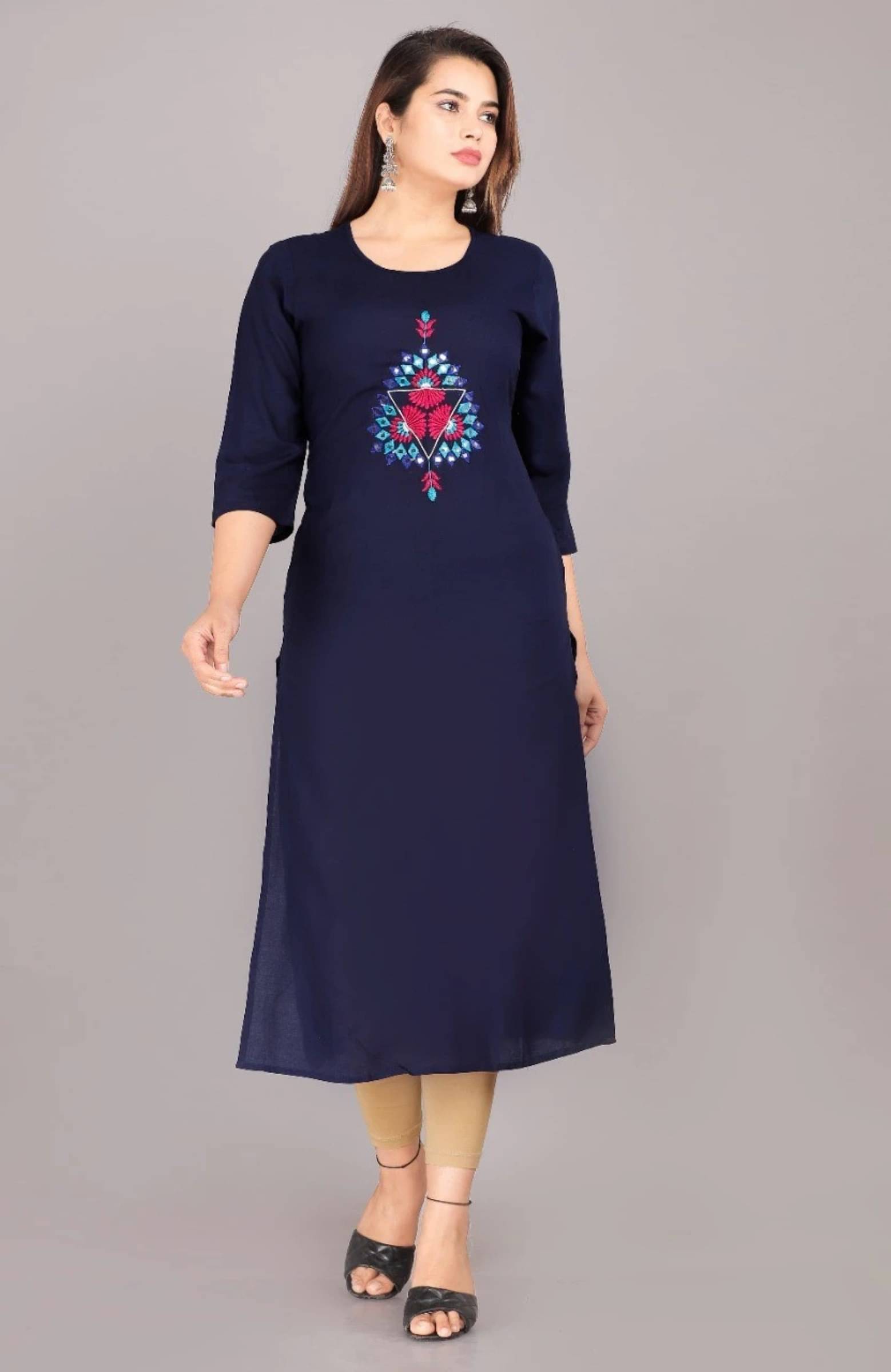 jain creation Women's Viscose Rayon Embroidered Straight Kurti - ( Blue ) jain creation Women's Viscose Rayon Embroidered Straight Kurti - ( Blue )