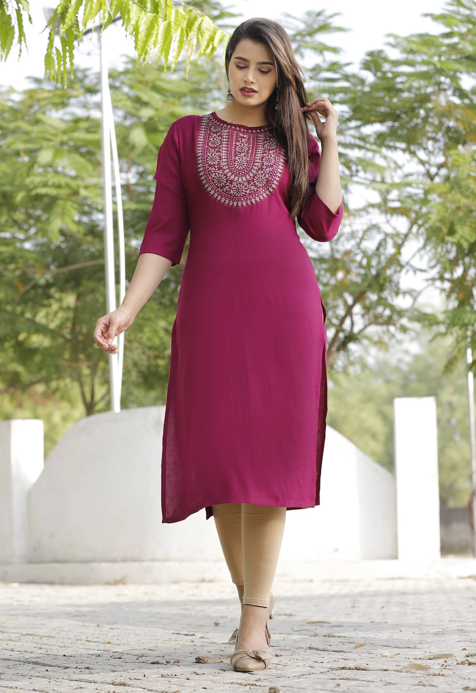     			jain creation Women's Viscose Rayon Embroidered Straight Kurti - ( Multicolor )