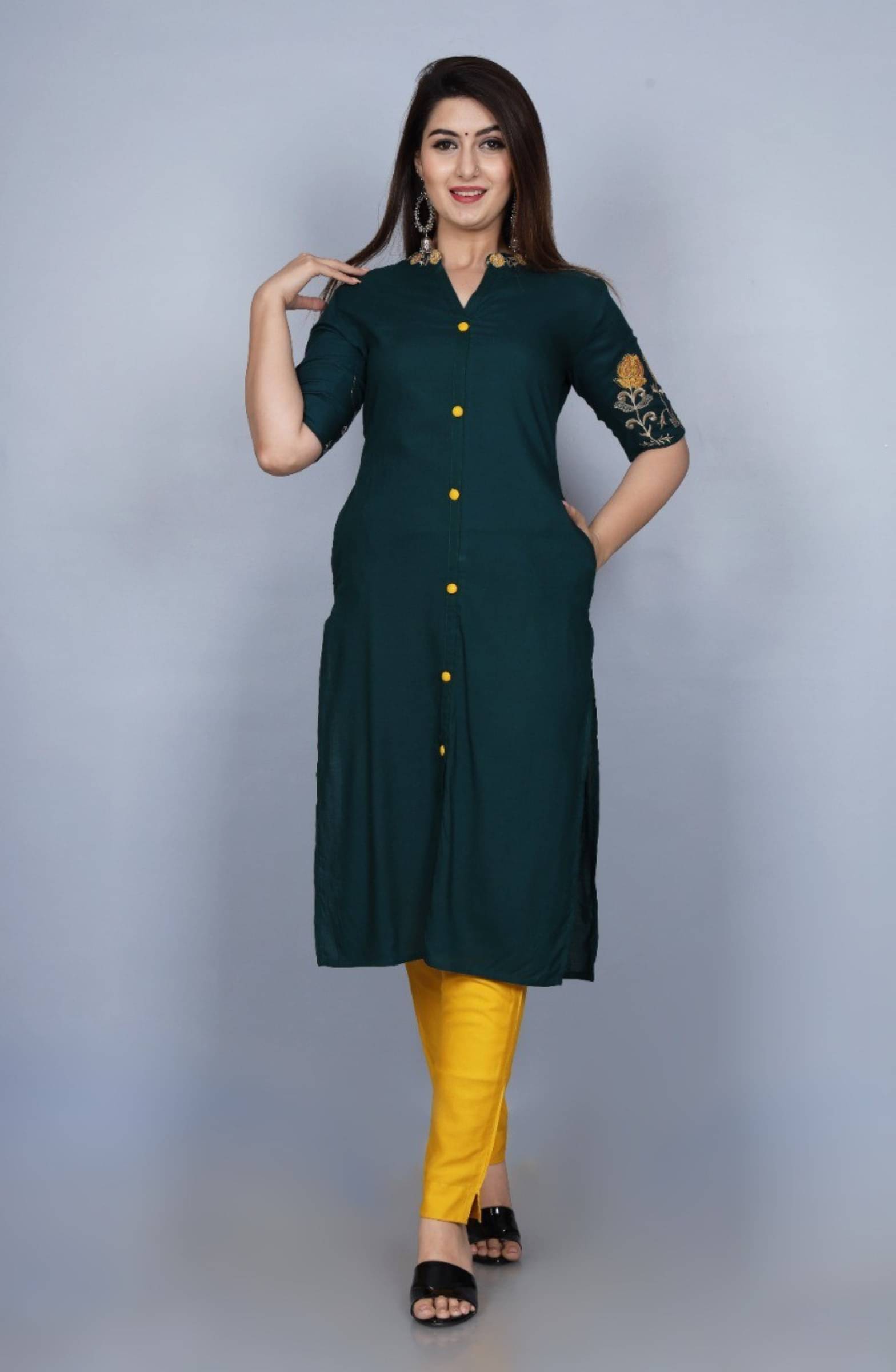 jain creation Women's Viscose Rayon Solid Straight Kurti - ( Green ) jain creation Women's Viscose Rayon Solid Straight Kurti - ( Green )