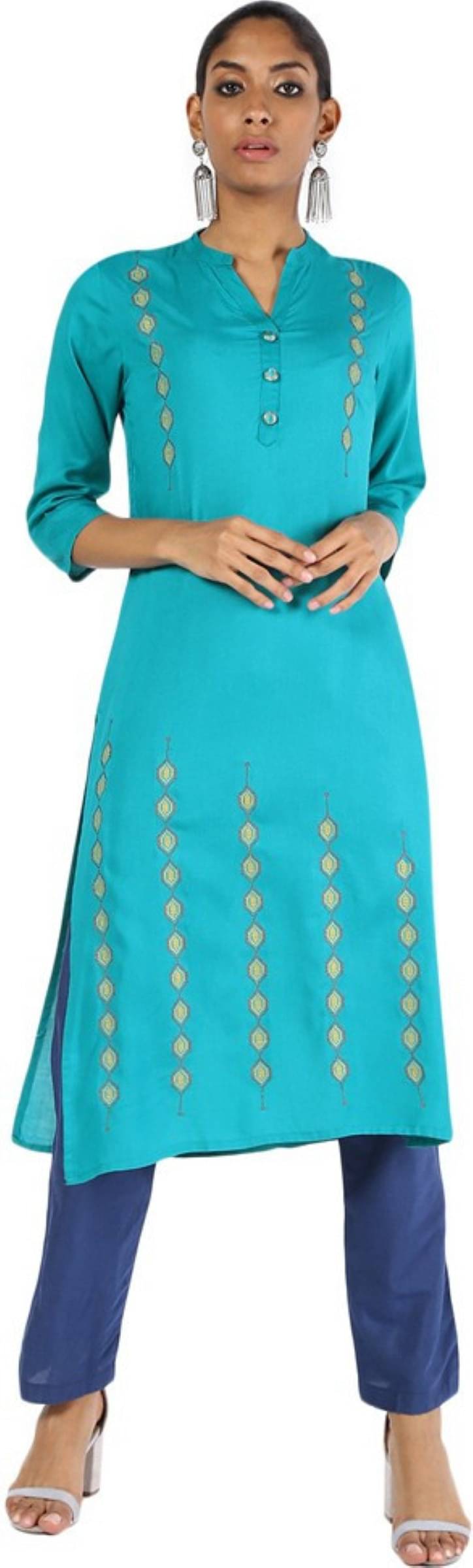     			jain creation Women's Viscose Rayon Embroidered Straight Kurti - ( Green )