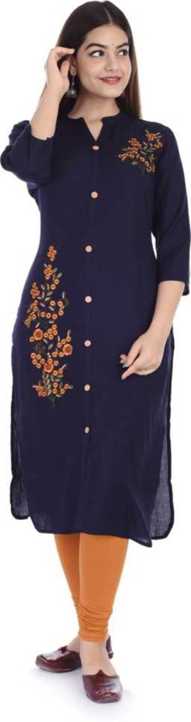 jain creation Women's Viscose Rayon Embroidered Straight Kurti - ( Blue ) jain creation Women's Viscose Rayon Embroidered Straight Kurti - ( Blue )