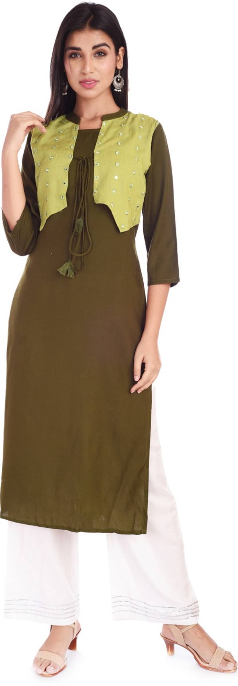 jain creation Women's Viscose Rayon Embellished Straight Kurti - ( Green ) jain creation Women's Viscose Rayon Embellished Straight Kurti - ( Green )